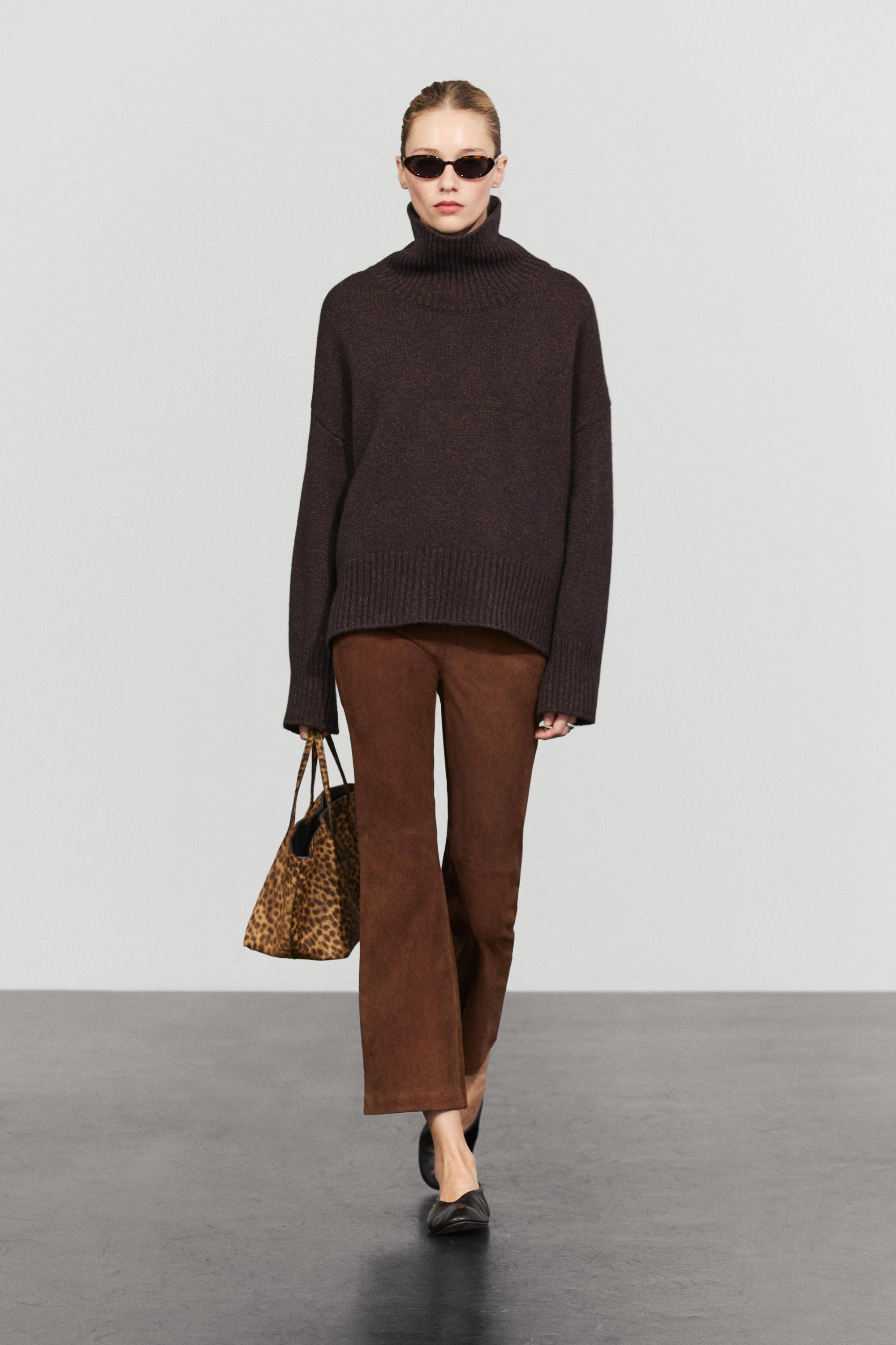 100% wool oversize knit sweater - BROWN