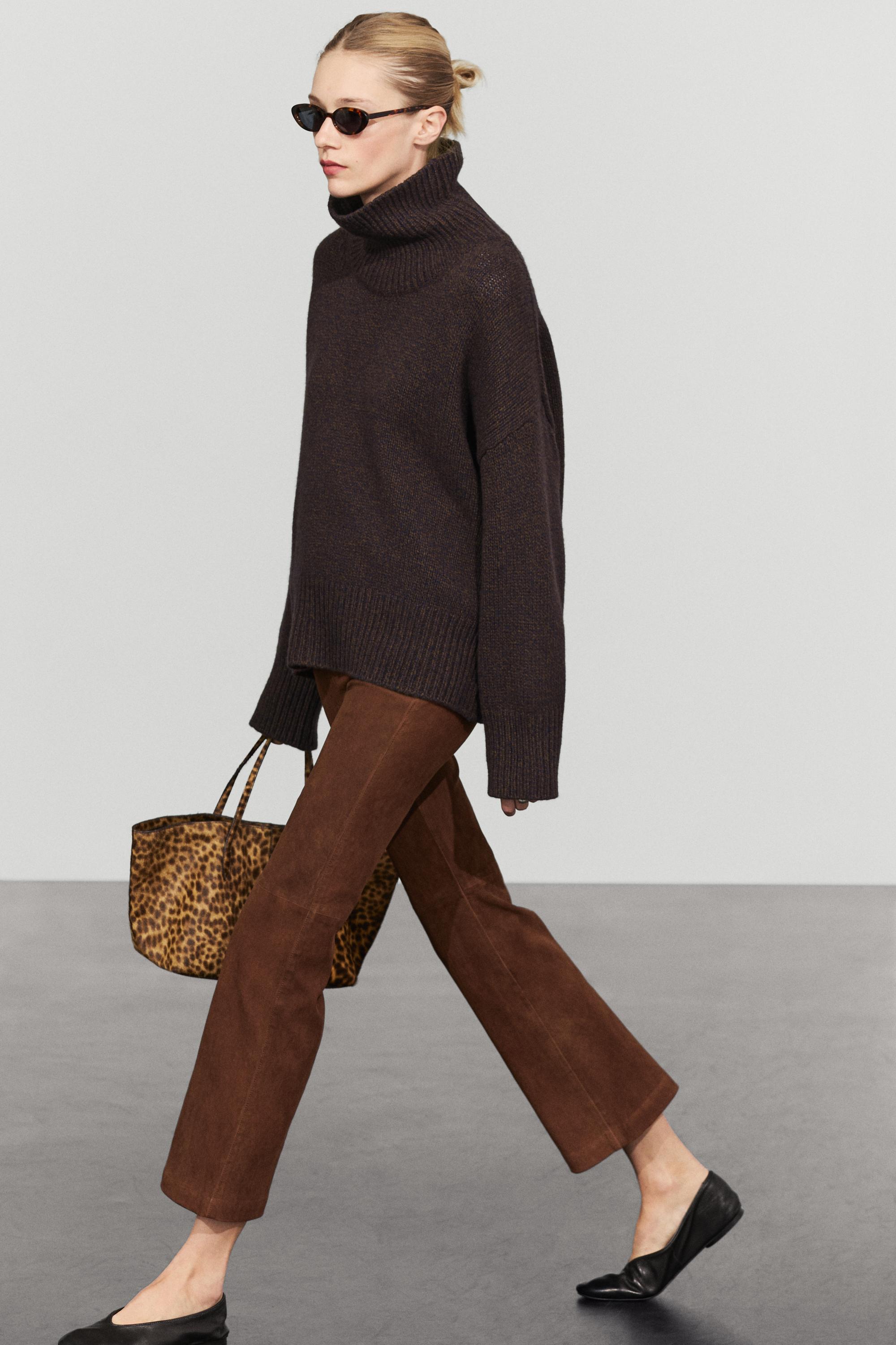 100% wool oversize knit sweater - BROWN