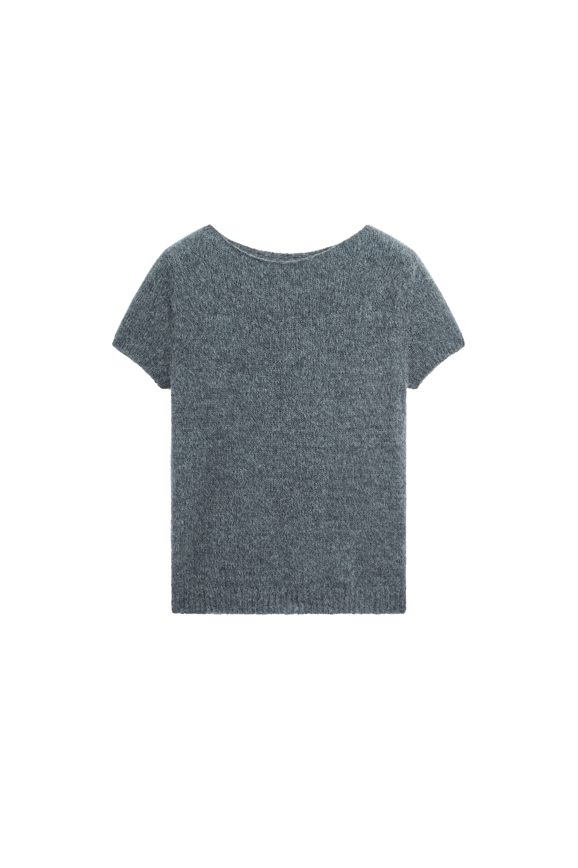 Short sleeve alpaca blend knit sweater - GREY BLUE