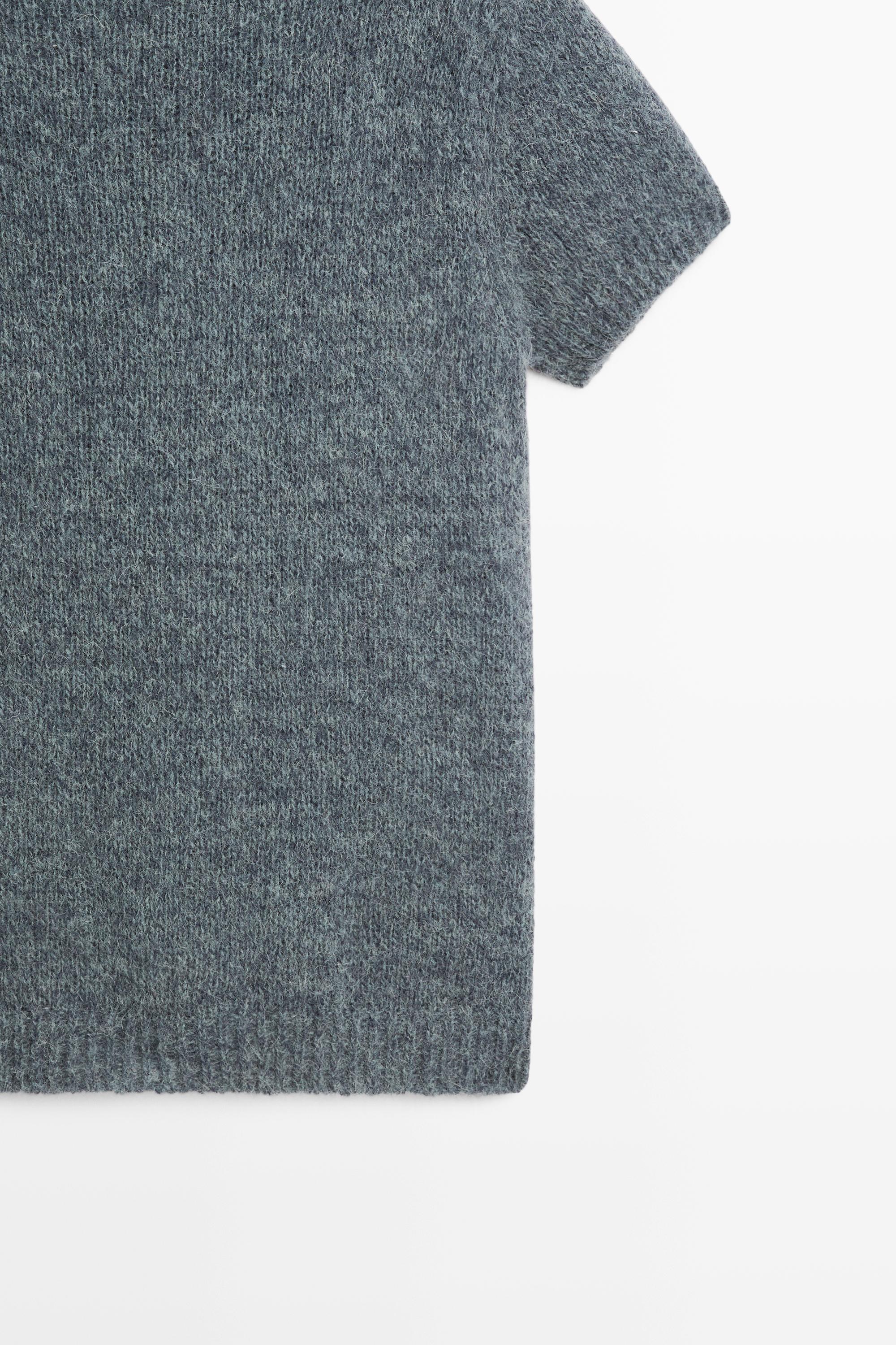 Short sleeve alpaca blend knit sweater - GREY BLUE