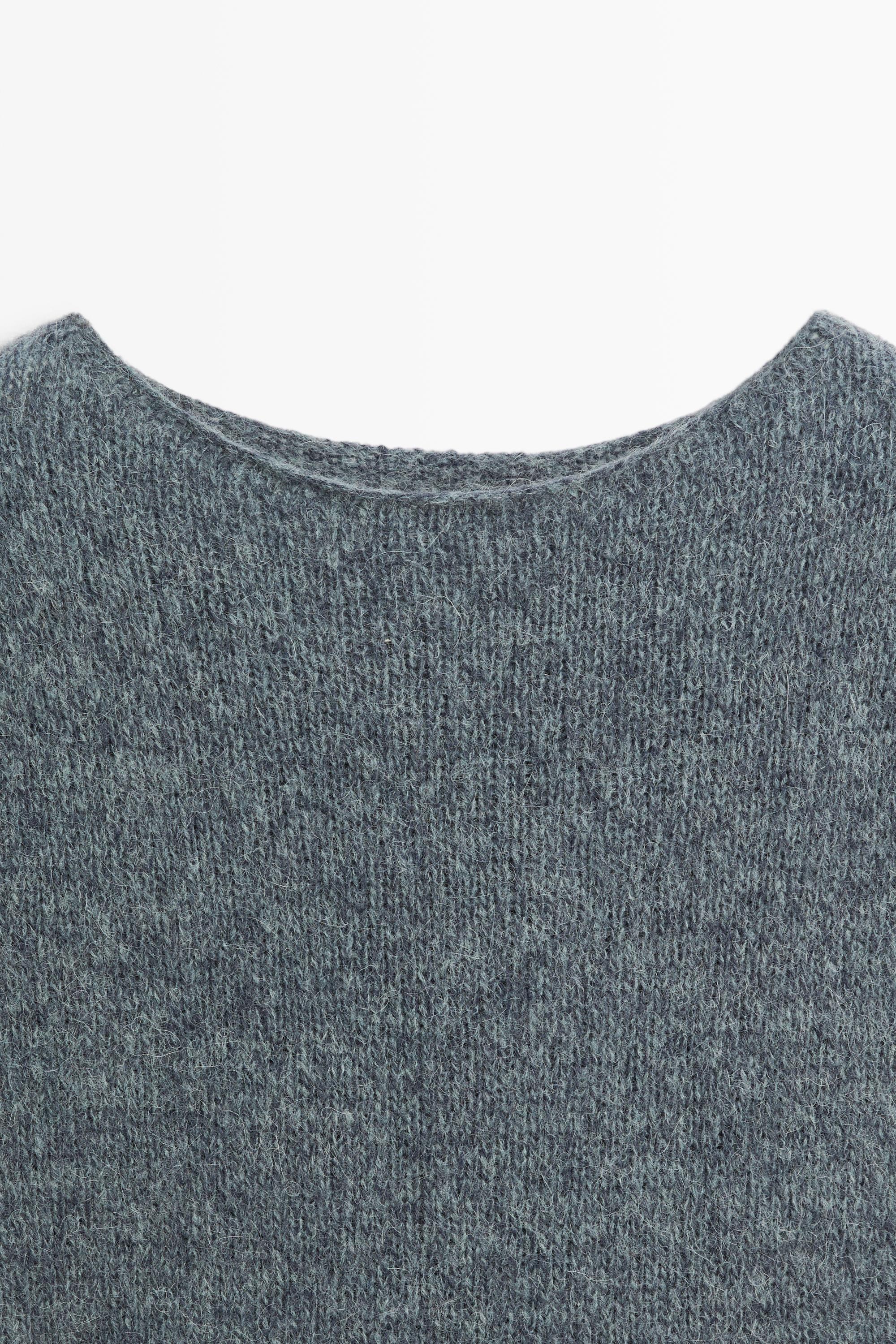 Short sleeve alpaca blend knit sweater - GREY BLUE