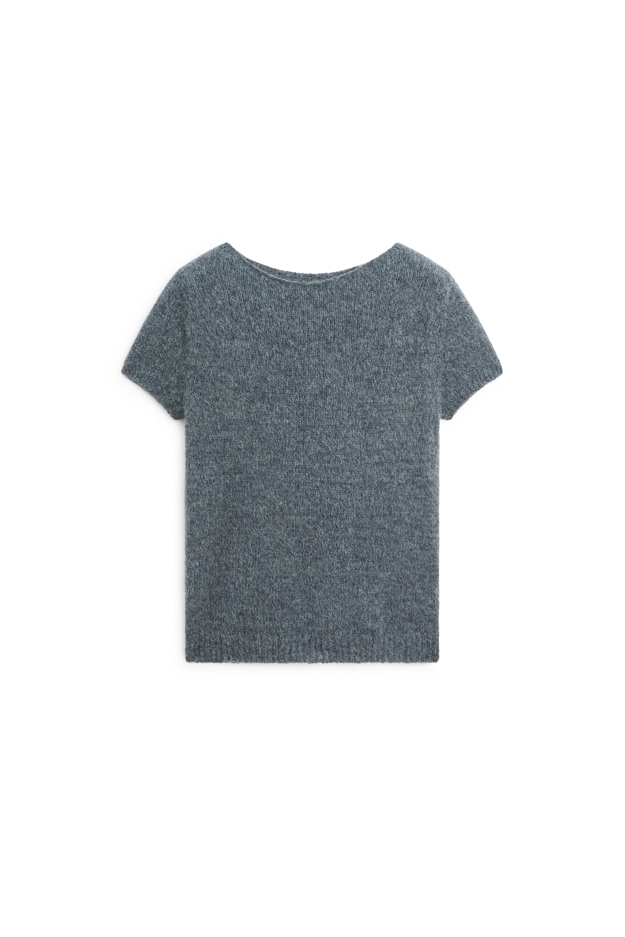 Short sleeve alpaca blend knit sweater - GREY BLUE