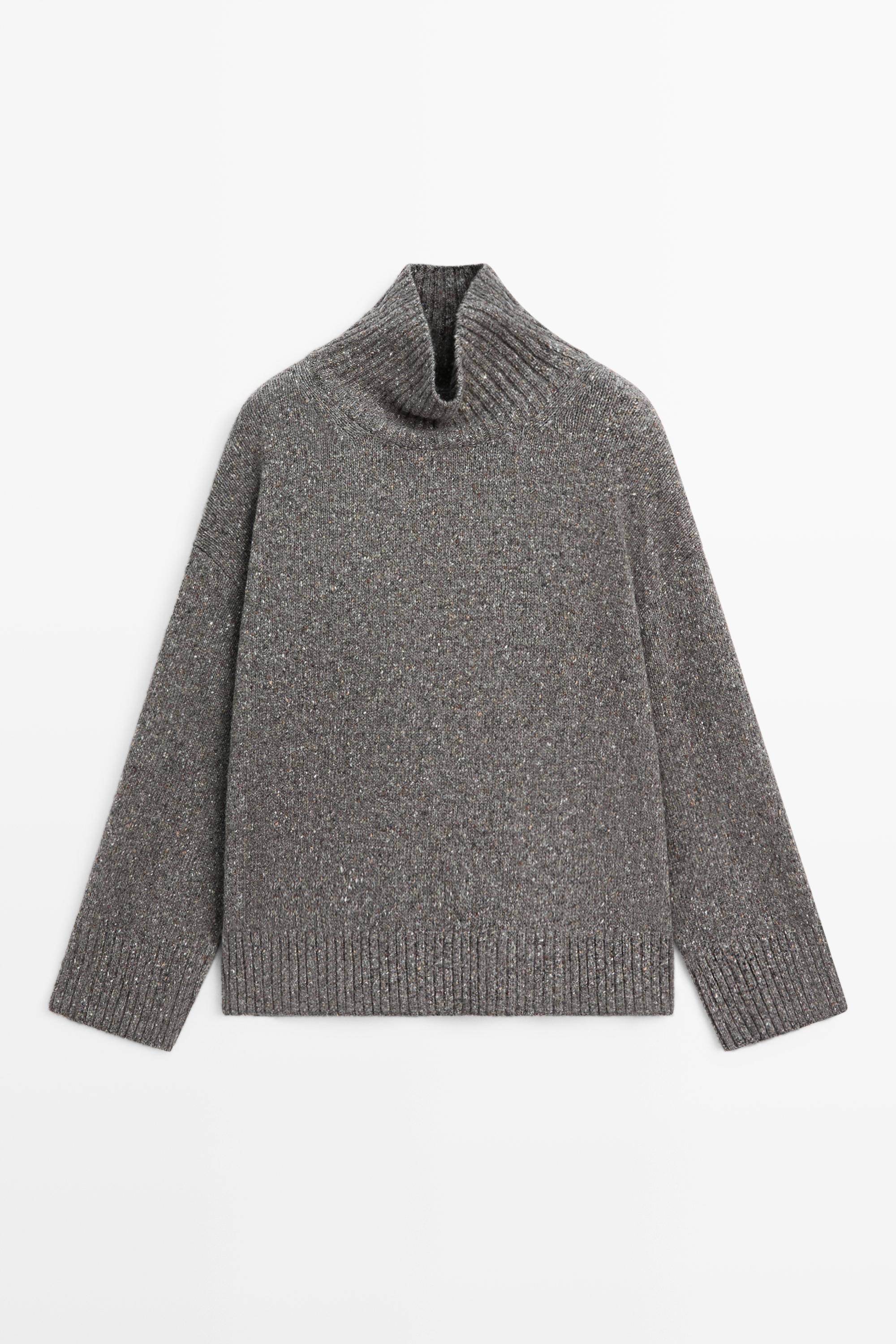 Wool blend turtleneck knit sweater - GREY