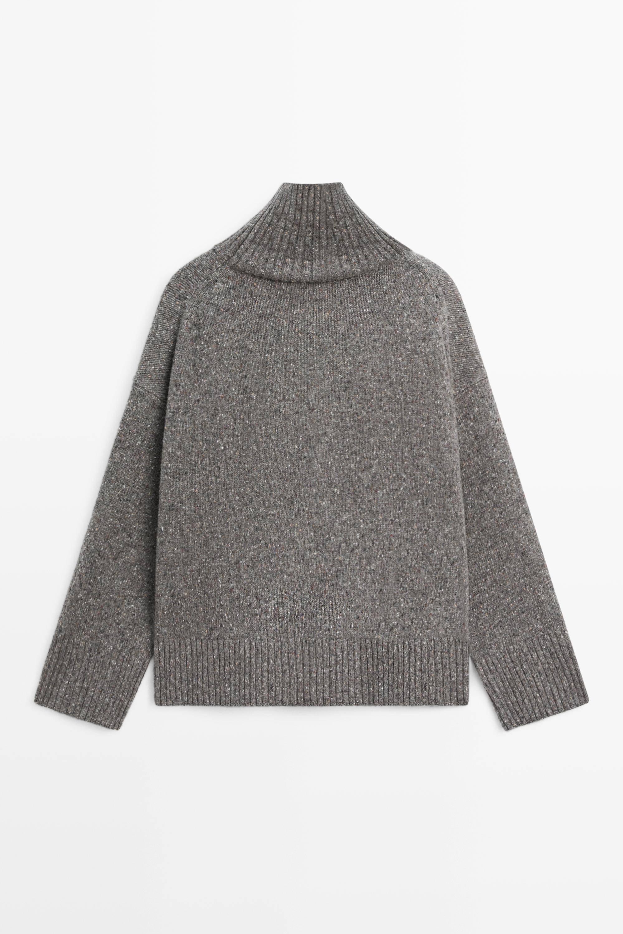 Wool blend turtleneck knit sweater - GREY