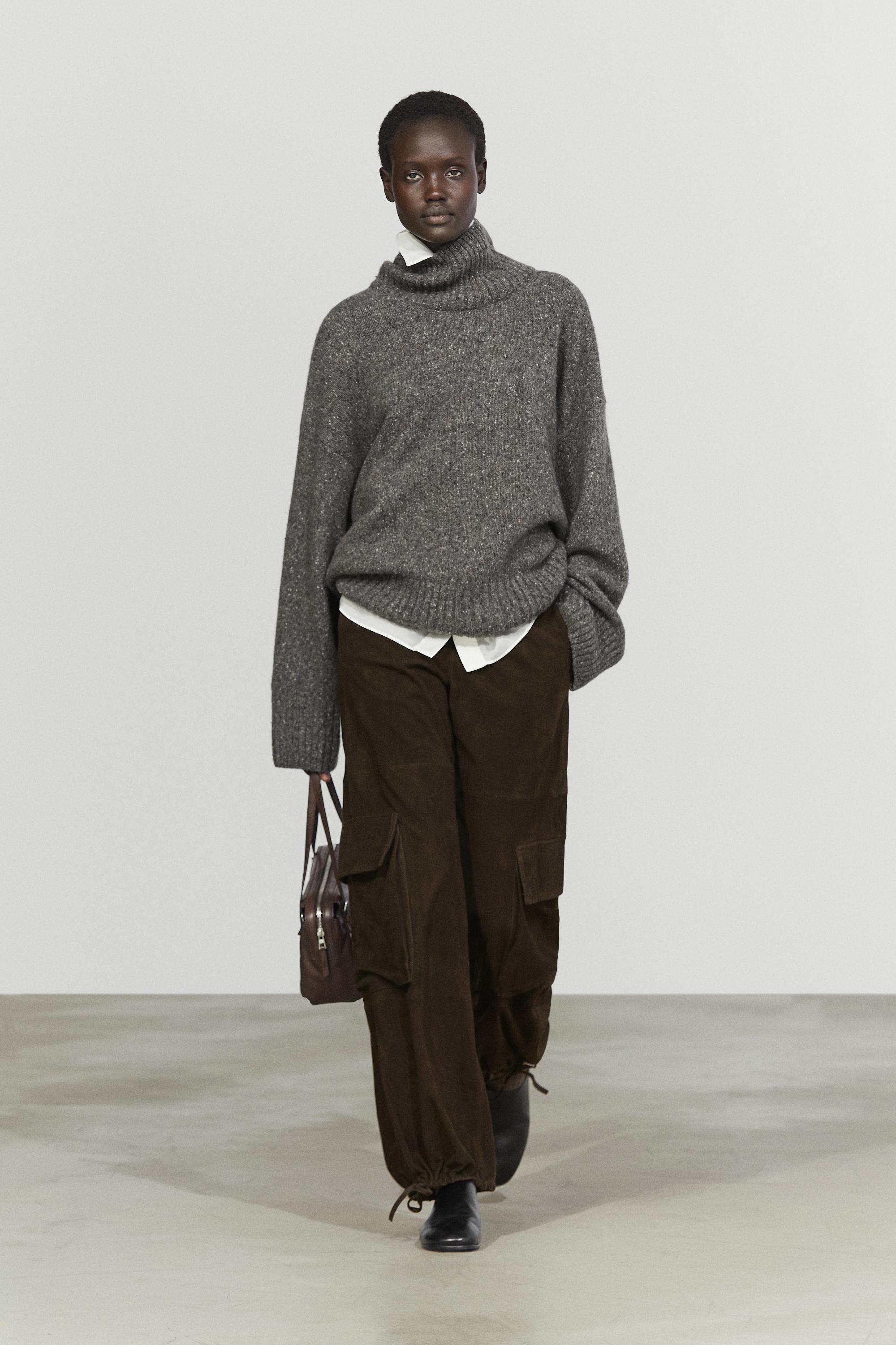 Wool blend turtleneck knit sweater - GREY