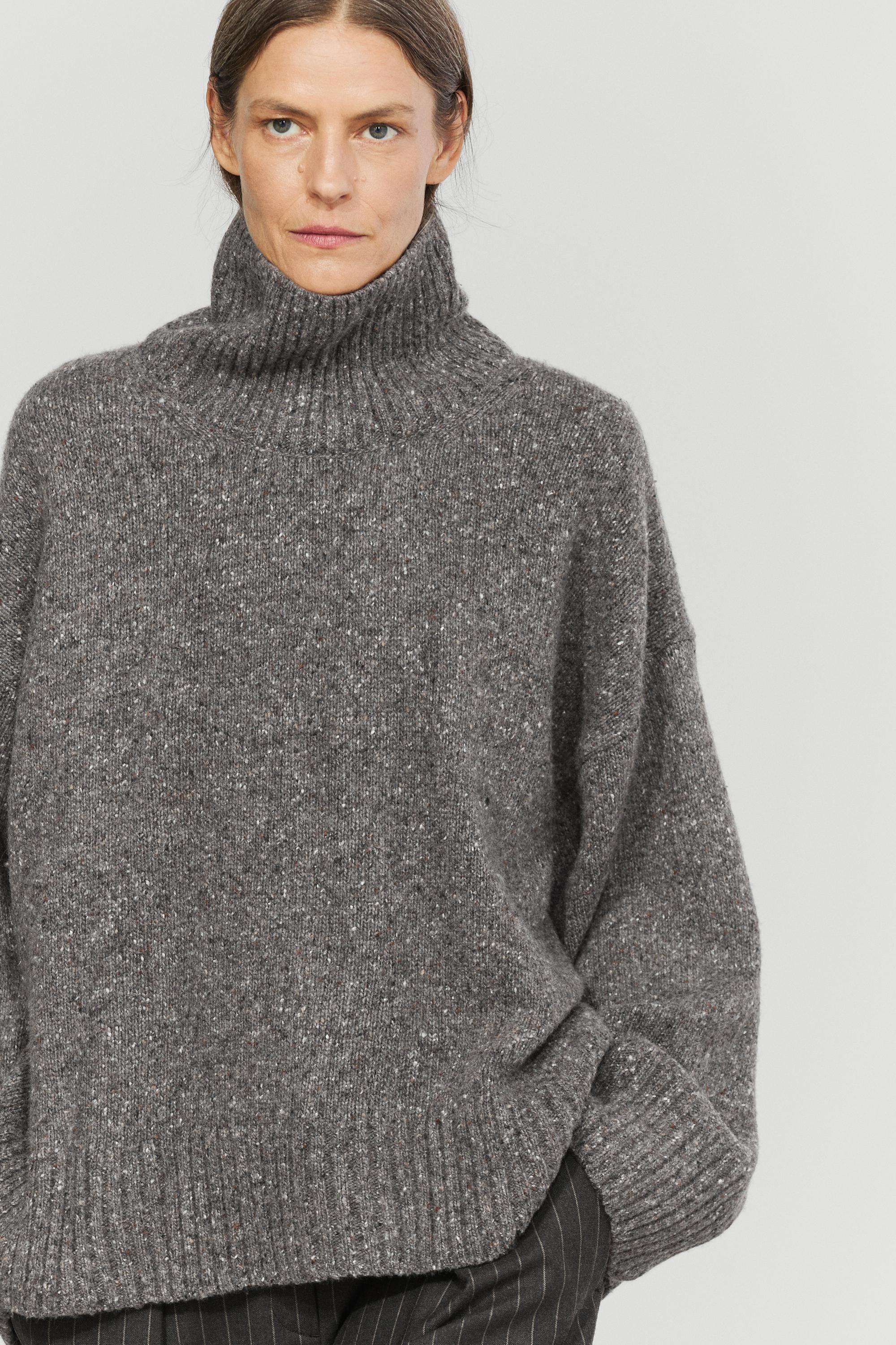 Wool blend turtleneck knit sweater - GREY
