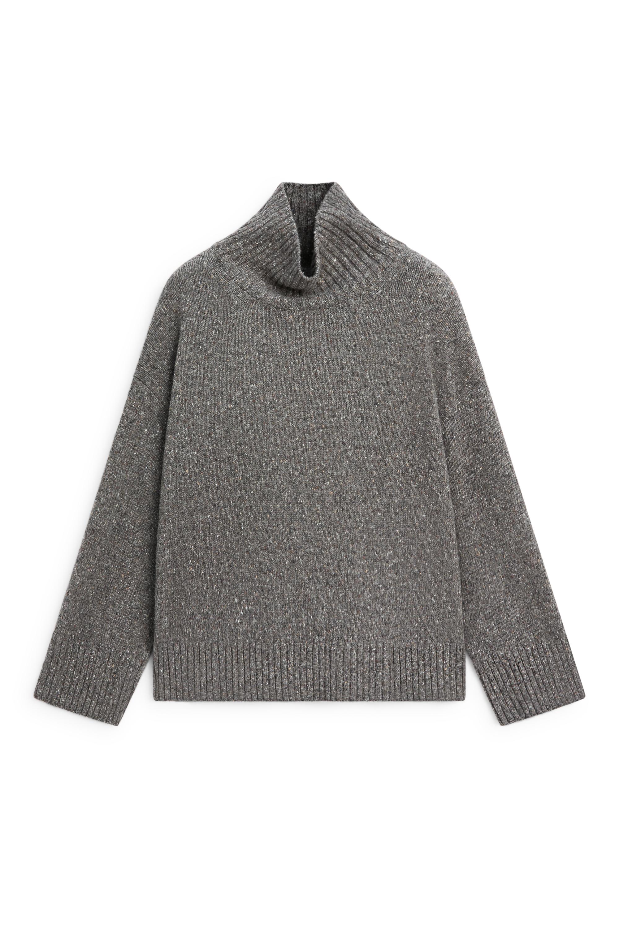 Wool blend turtleneck knit sweater - GREY