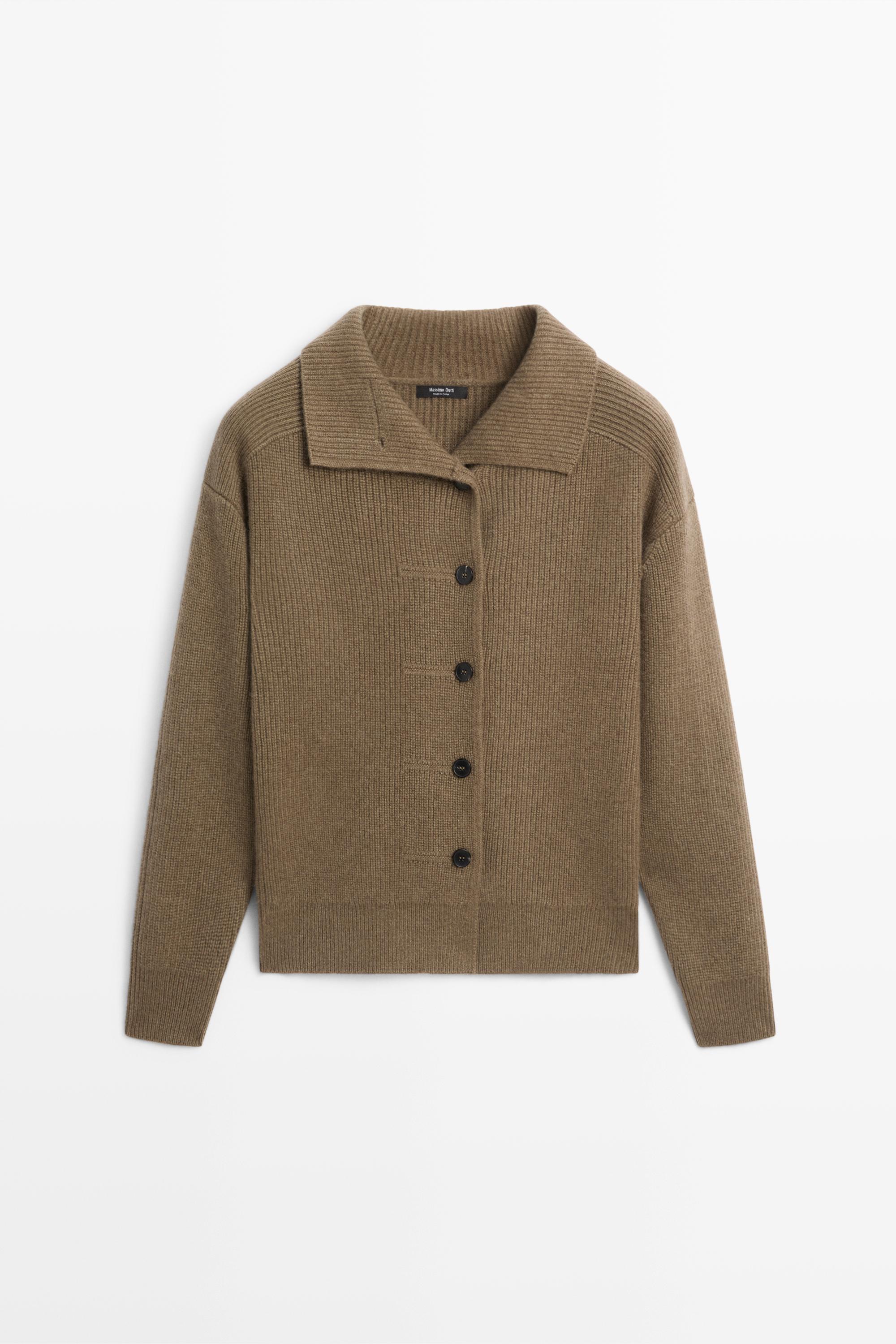 100% cashmere cross-over knit cardigan - KHAKI