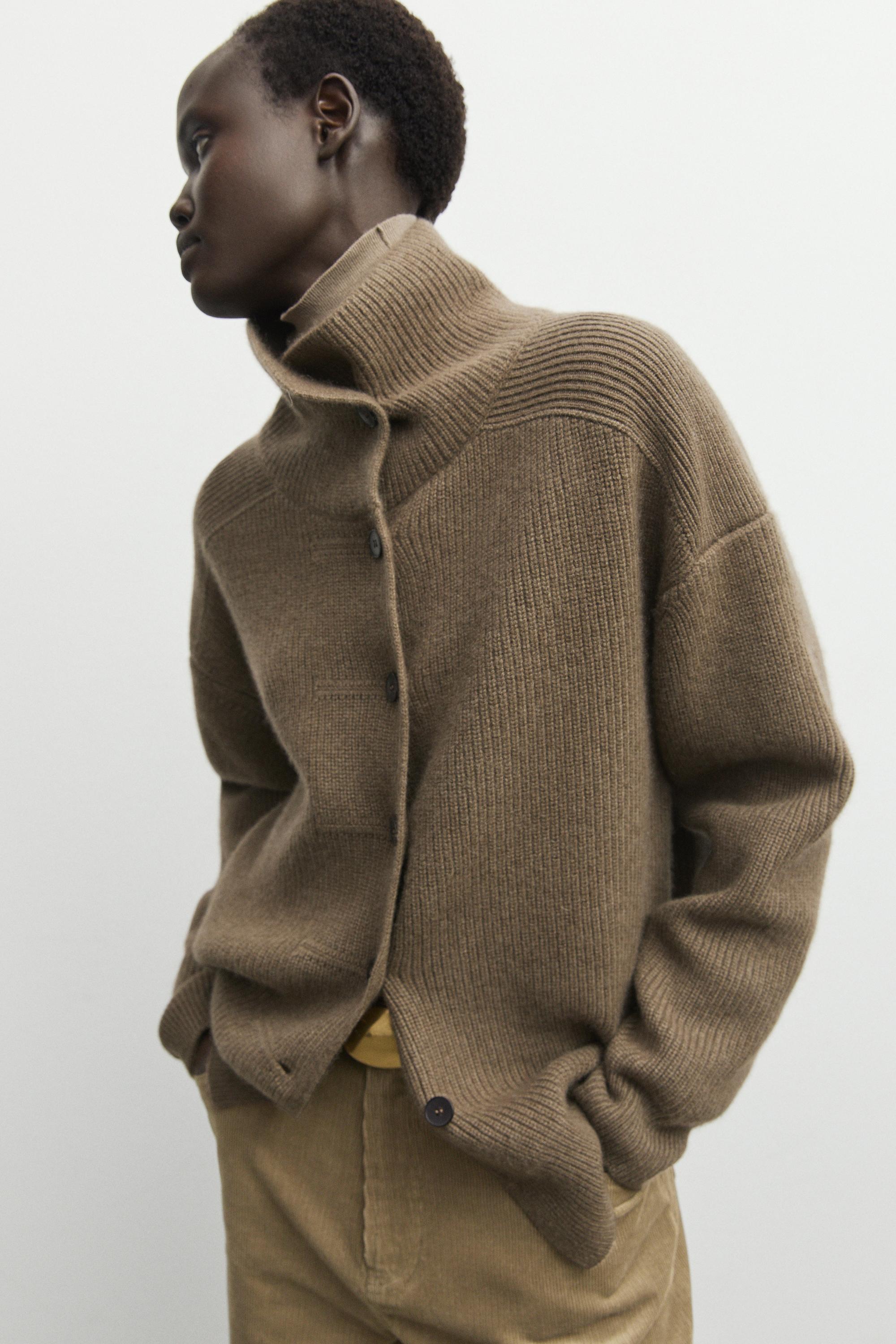 100% cashmere cross-over knit cardigan - KHAKI