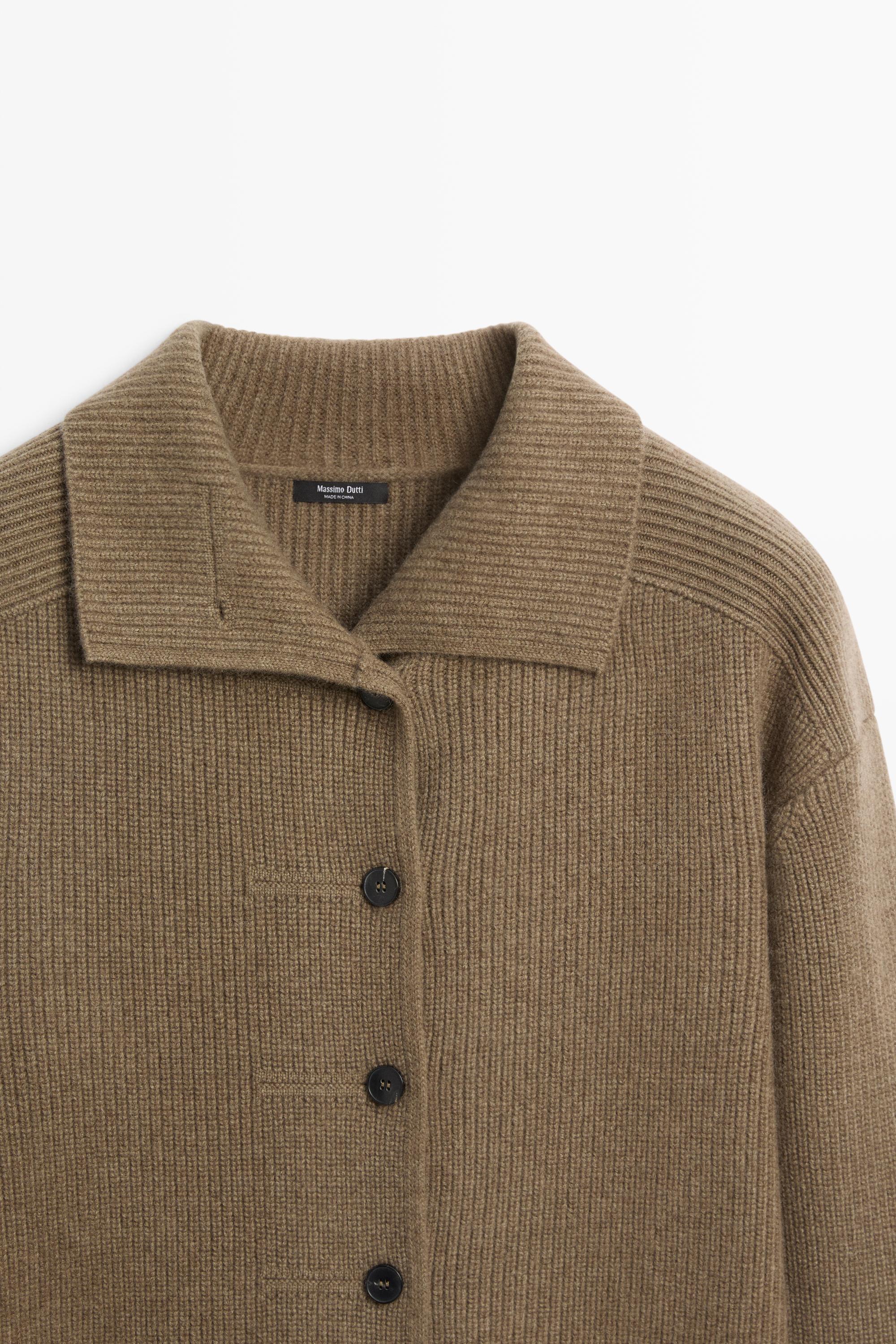 100% cashmere cross-over knit cardigan - KHAKI