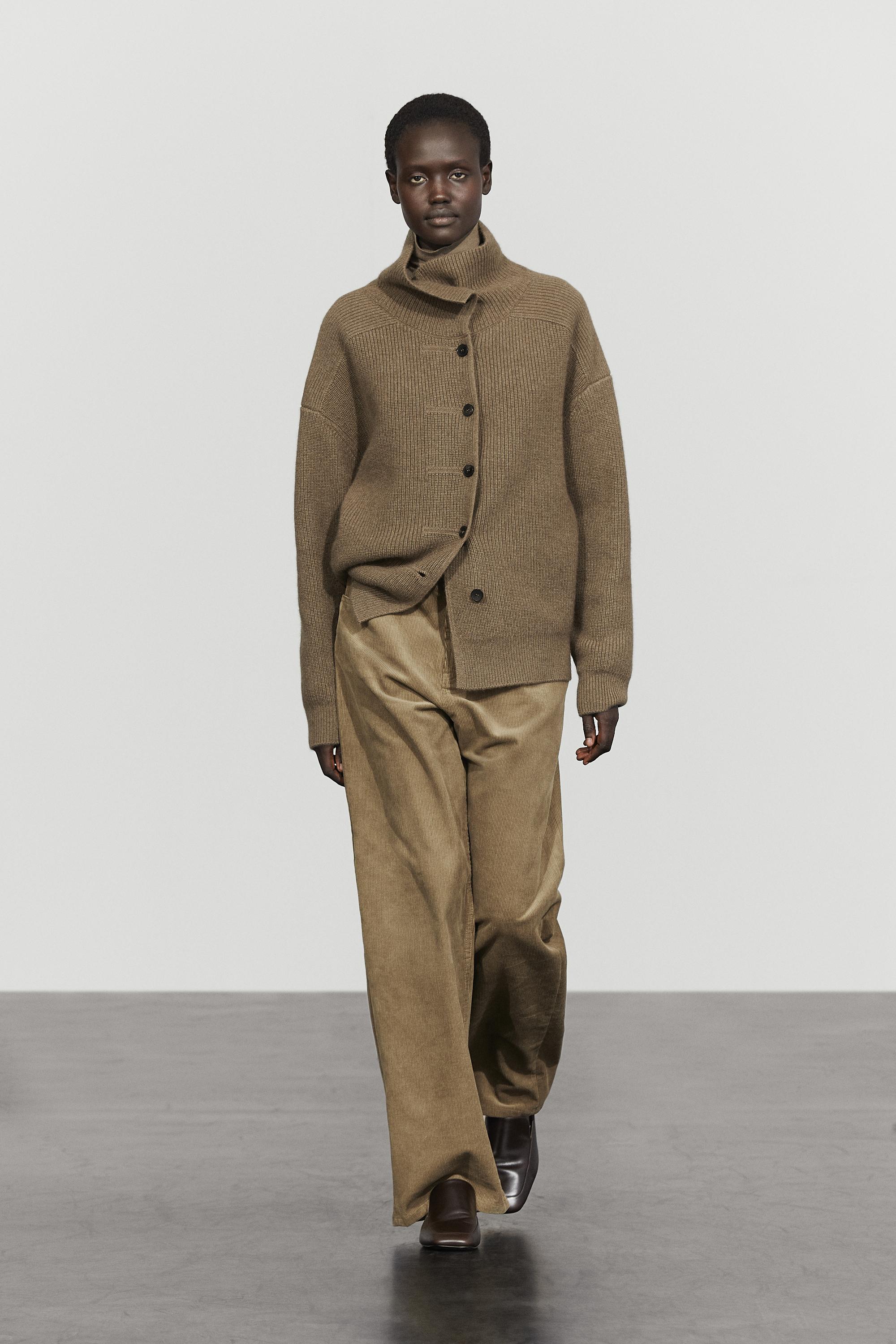 100% cashmere cross-over knit cardigan - KHAKI