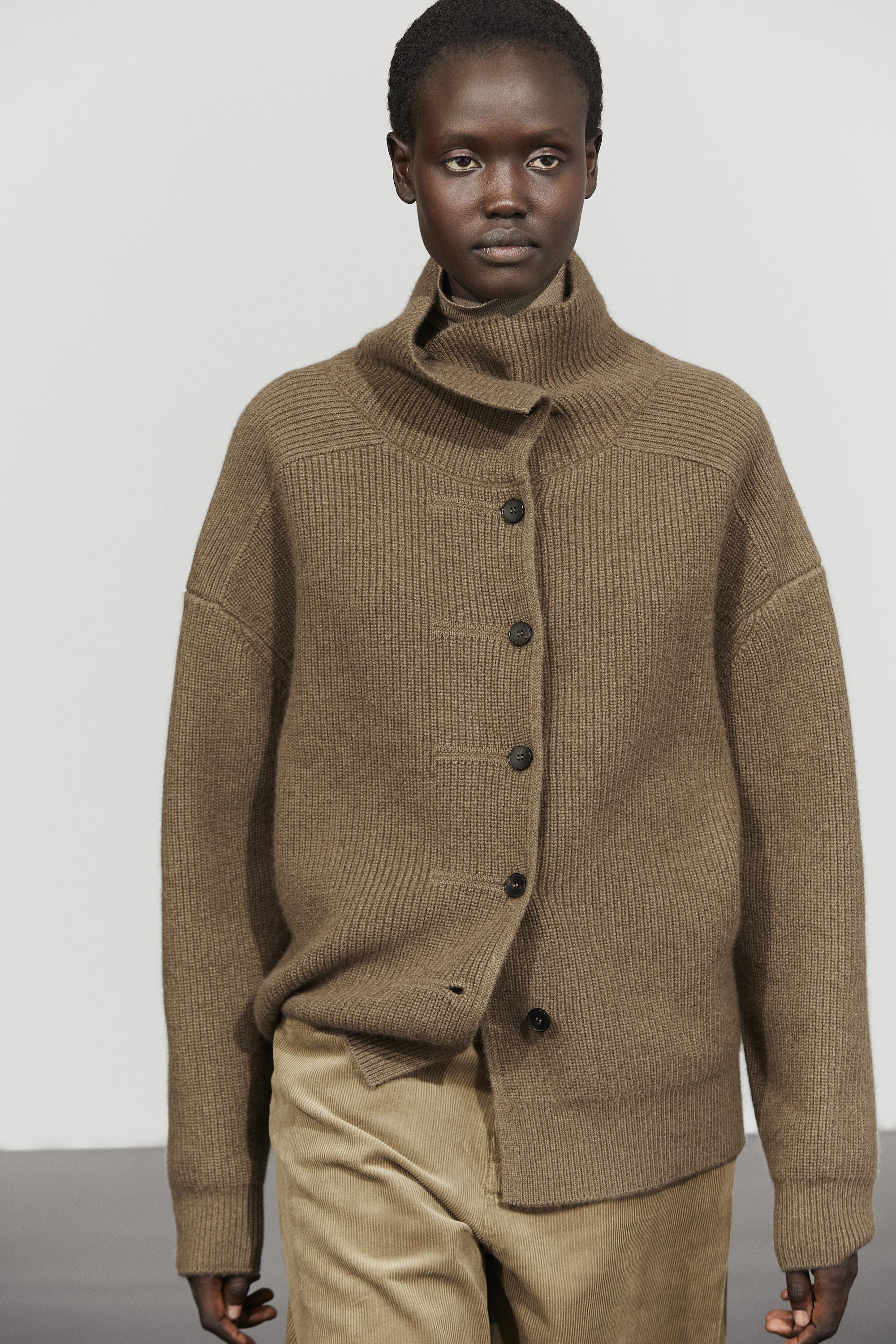 100% cashmere cross-over knit cardigan - KHAKI