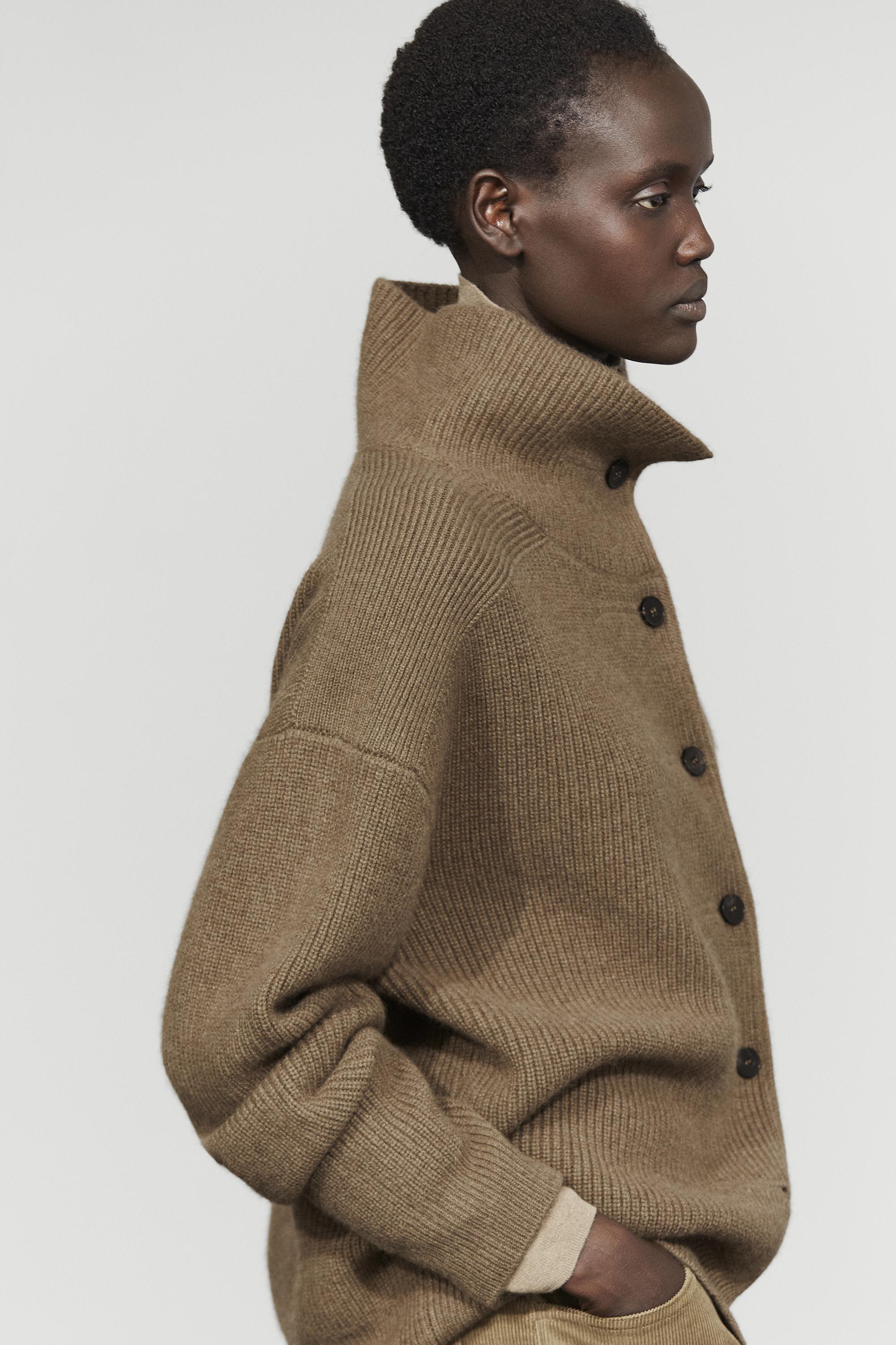 100% cashmere cross-over knit cardigan - KHAKI