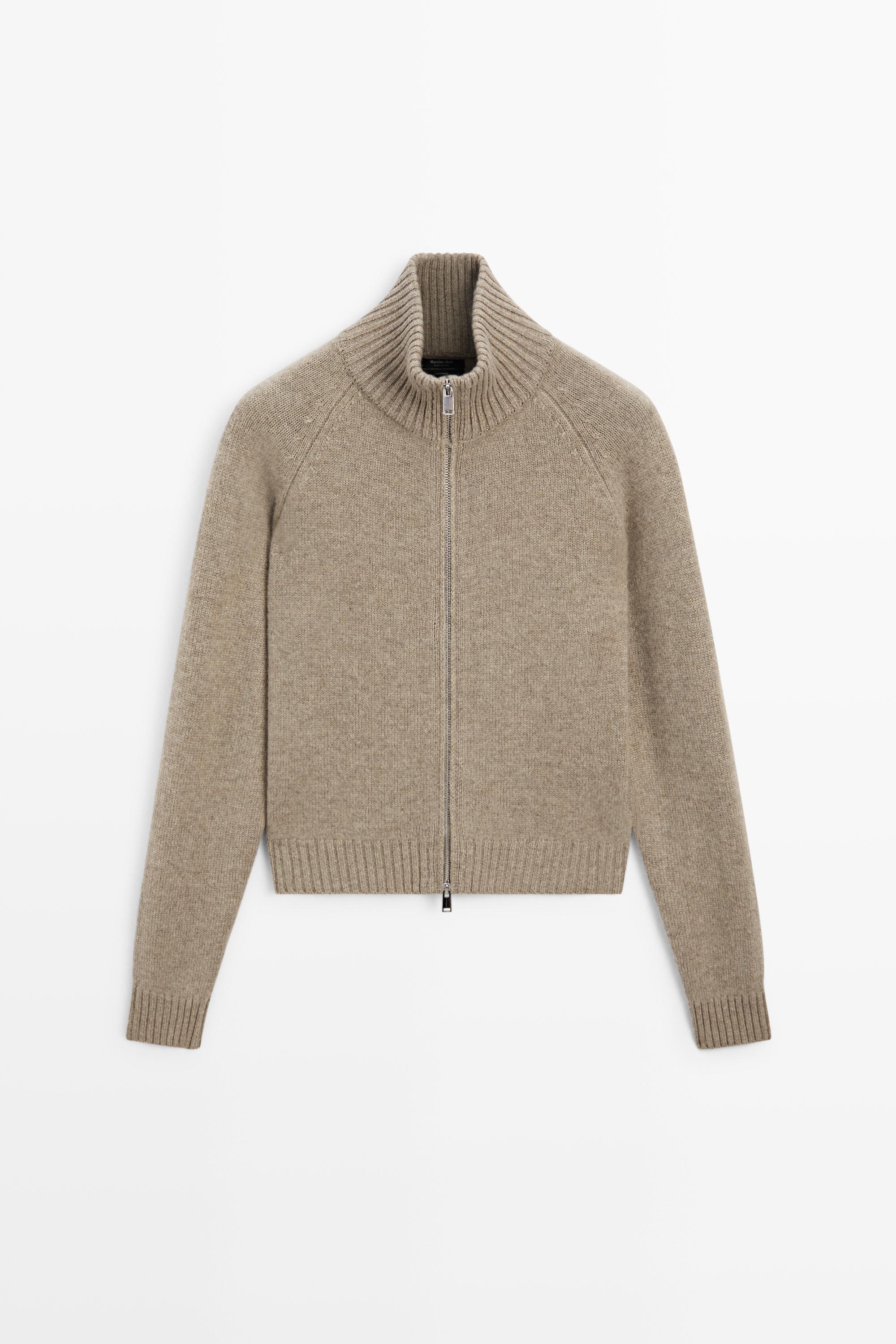 100% cashmere zip knit cardigan - TAUPE GREY