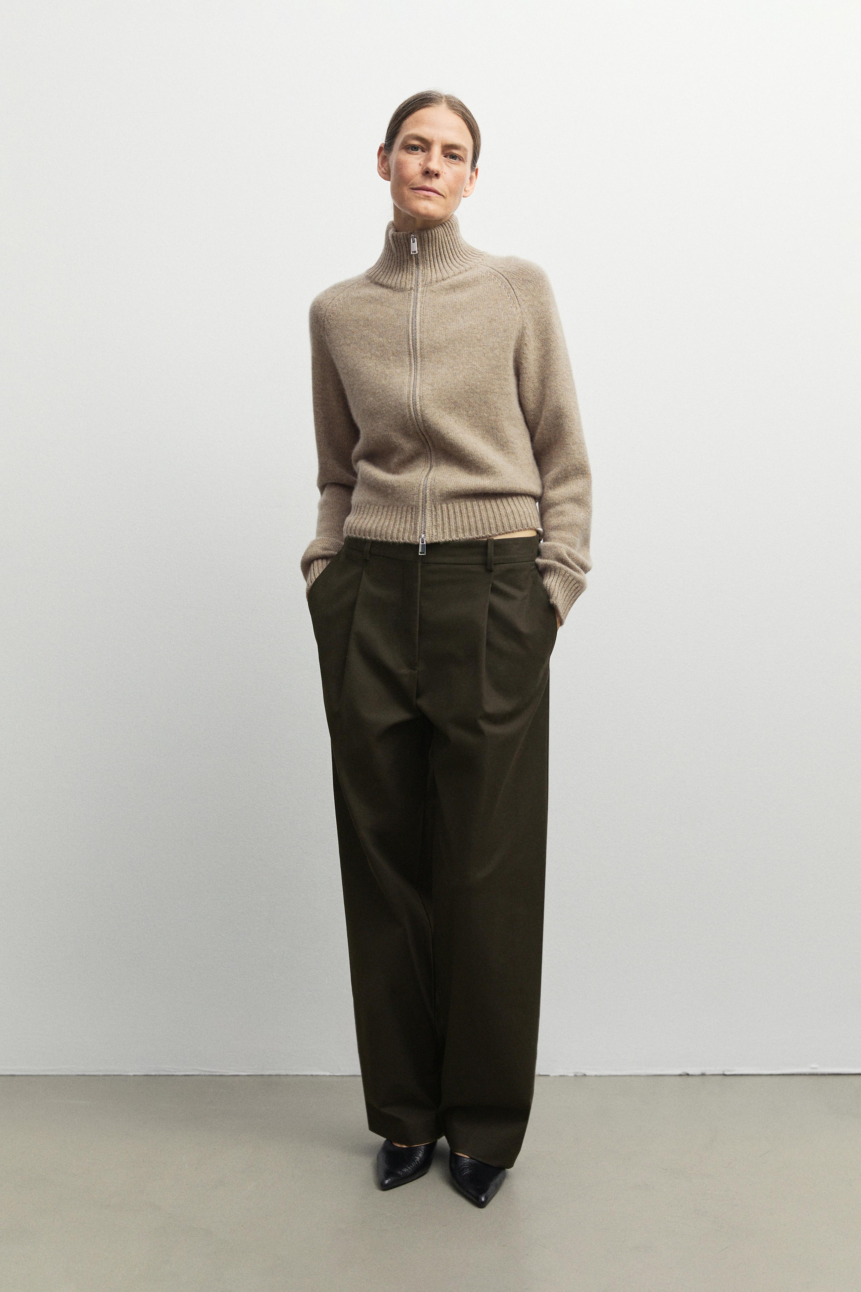 100% cashmere zip knit cardigan - TAUPE GREY