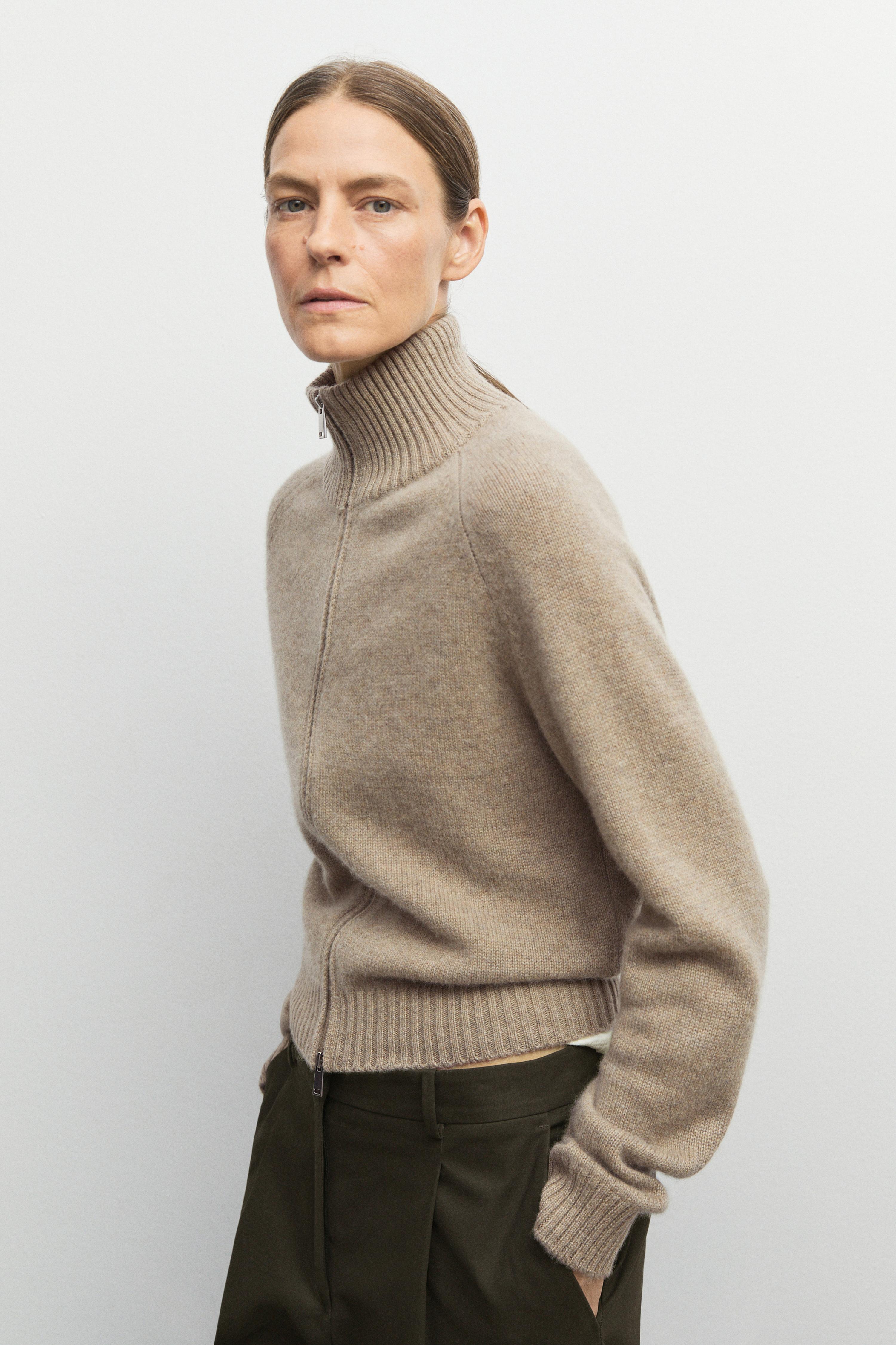 100% cashmere zip knit cardigan - TAUPE GREY