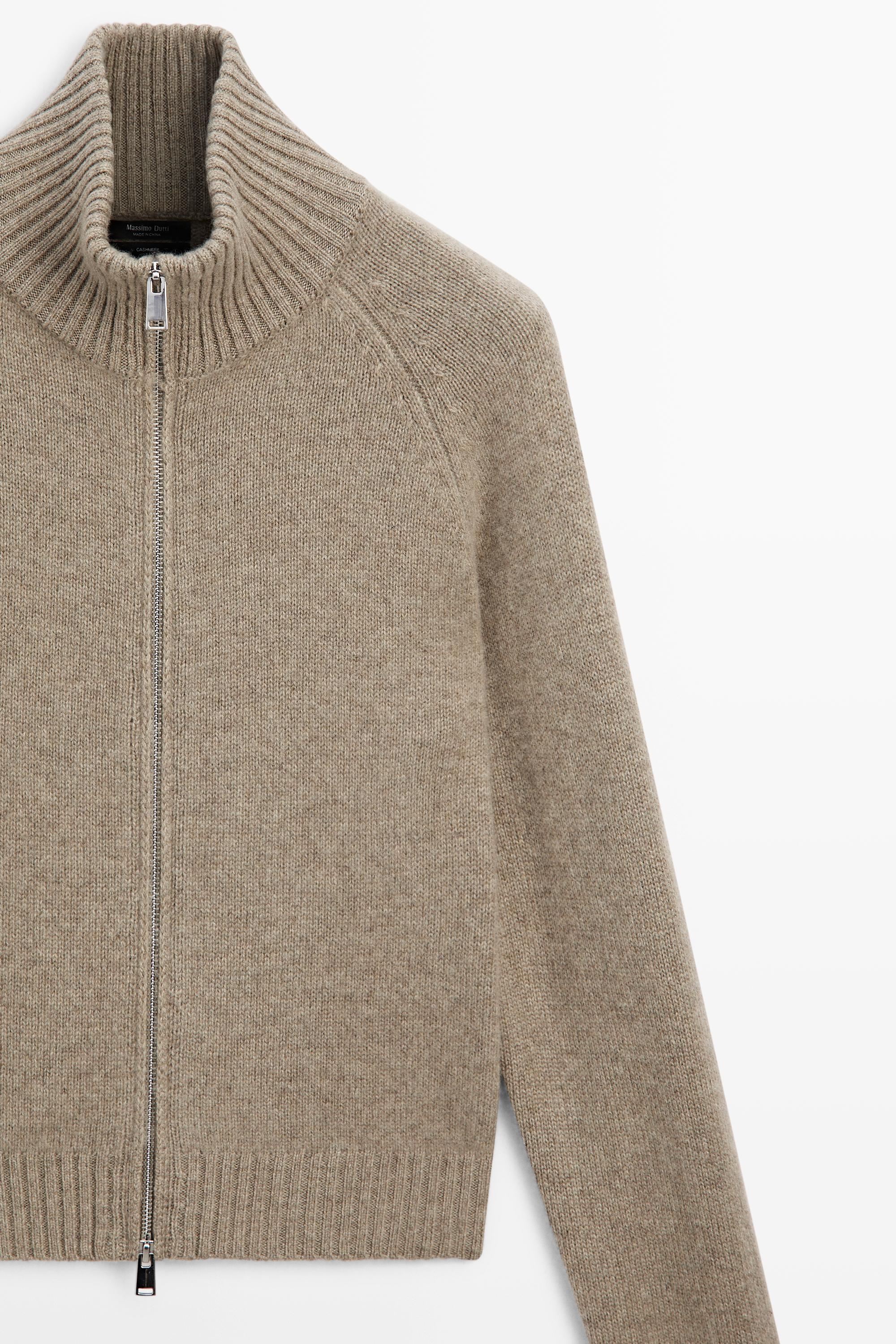100% cashmere zip knit cardigan - TAUPE GREY