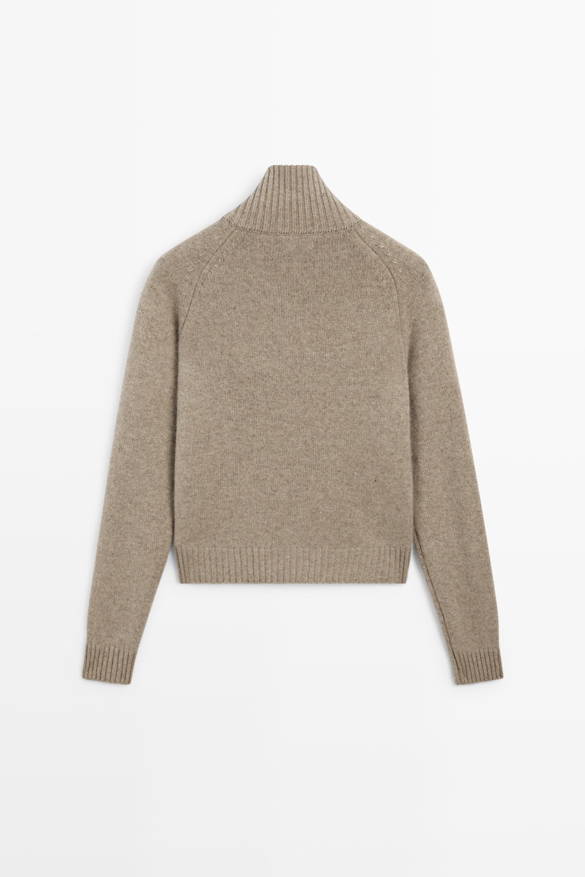 100% cashmere zip knit cardigan - TAUPE GREY