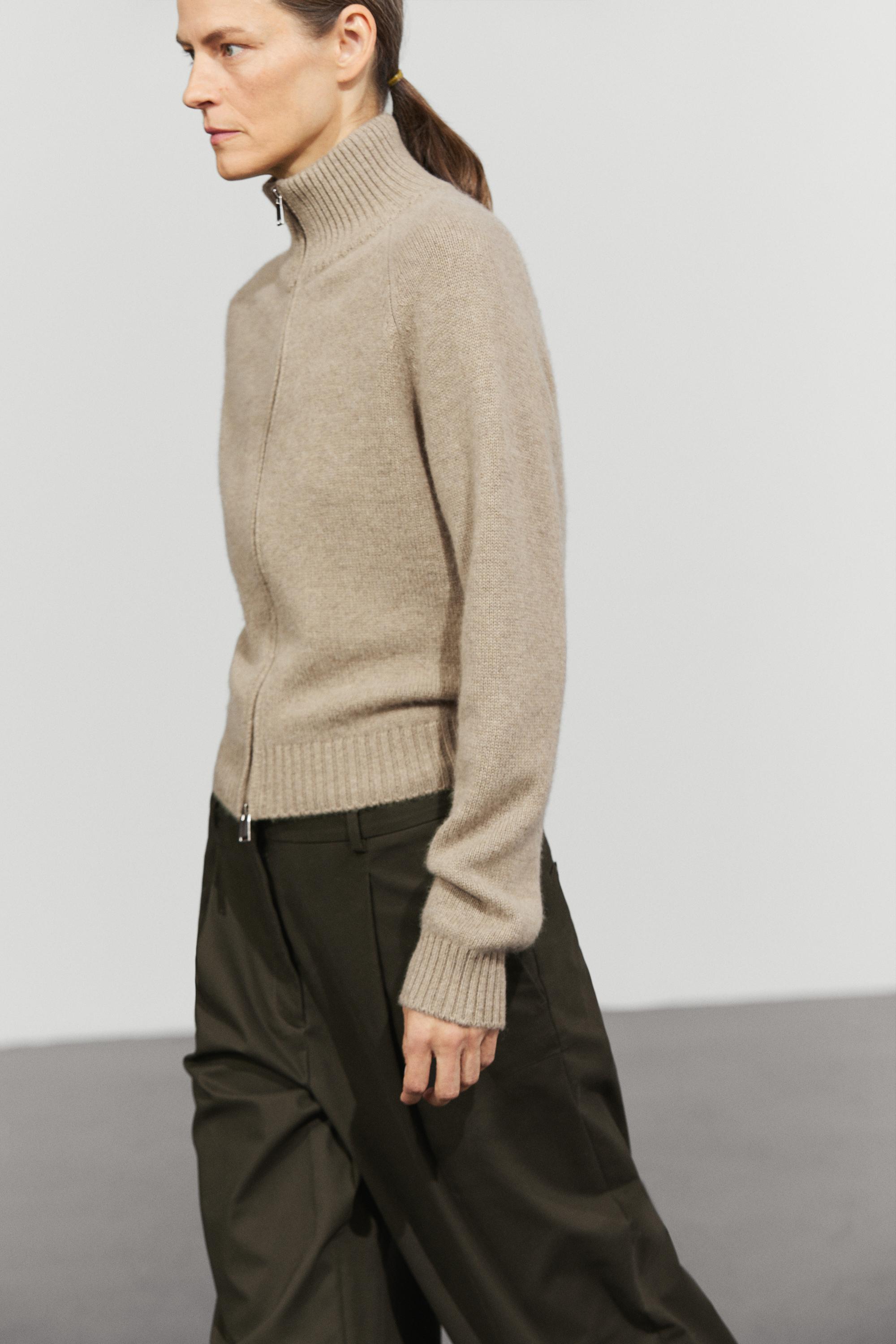 100% cashmere zip knit cardigan - TAUPE GREY