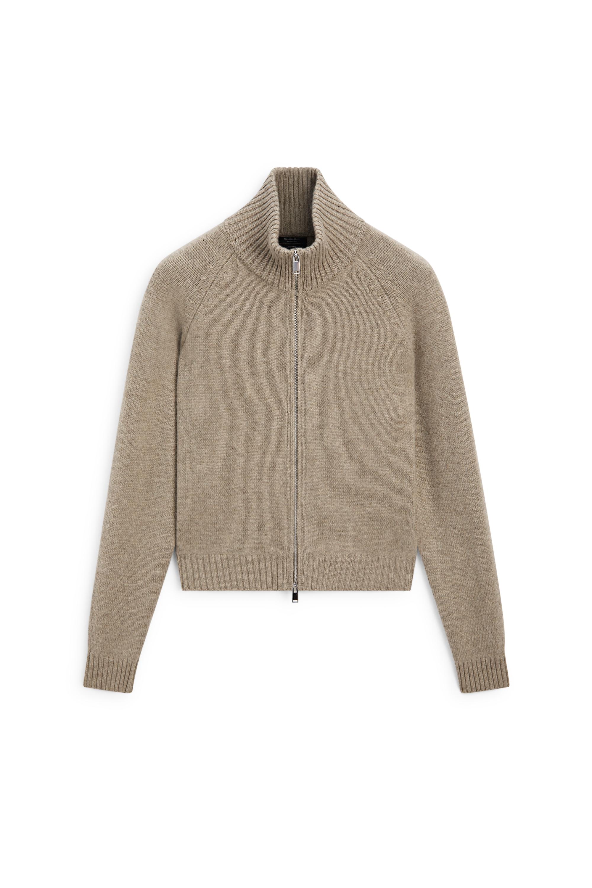 100% cashmere zip knit cardigan - TAUPE GREY