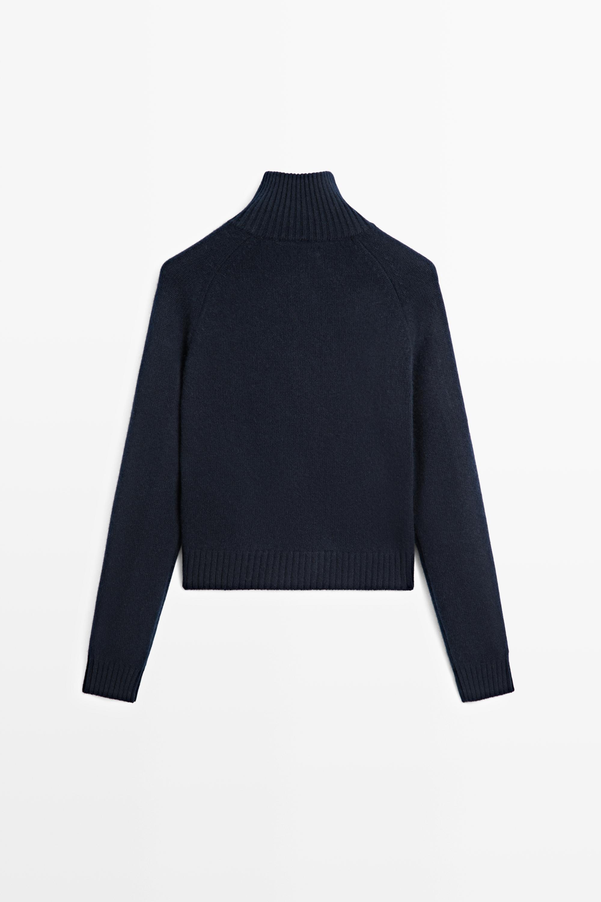 100% cashmere zip knit cardigan - NAVY BLUE