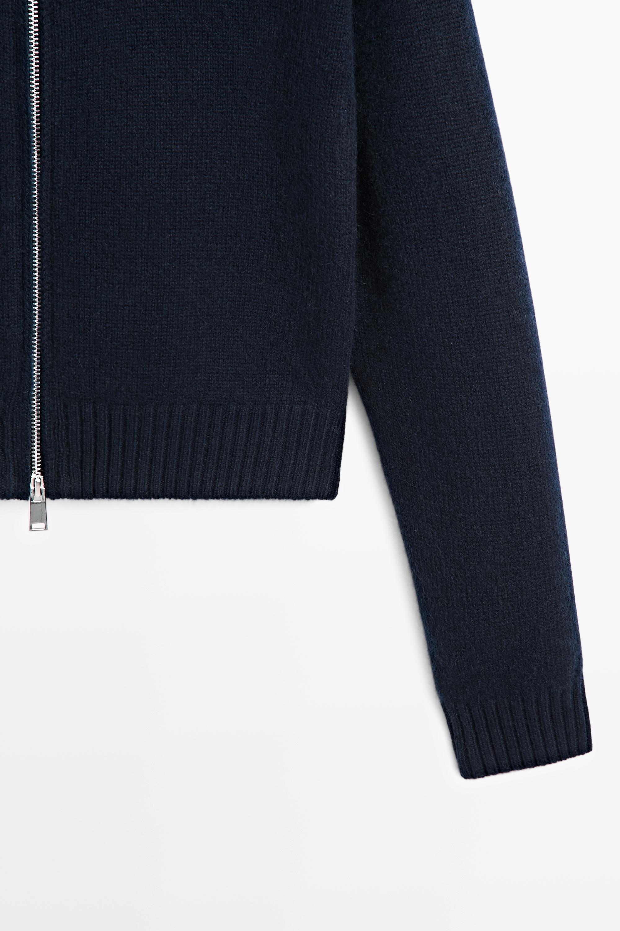 100% cashmere zip knit cardigan - NAVY BLUE