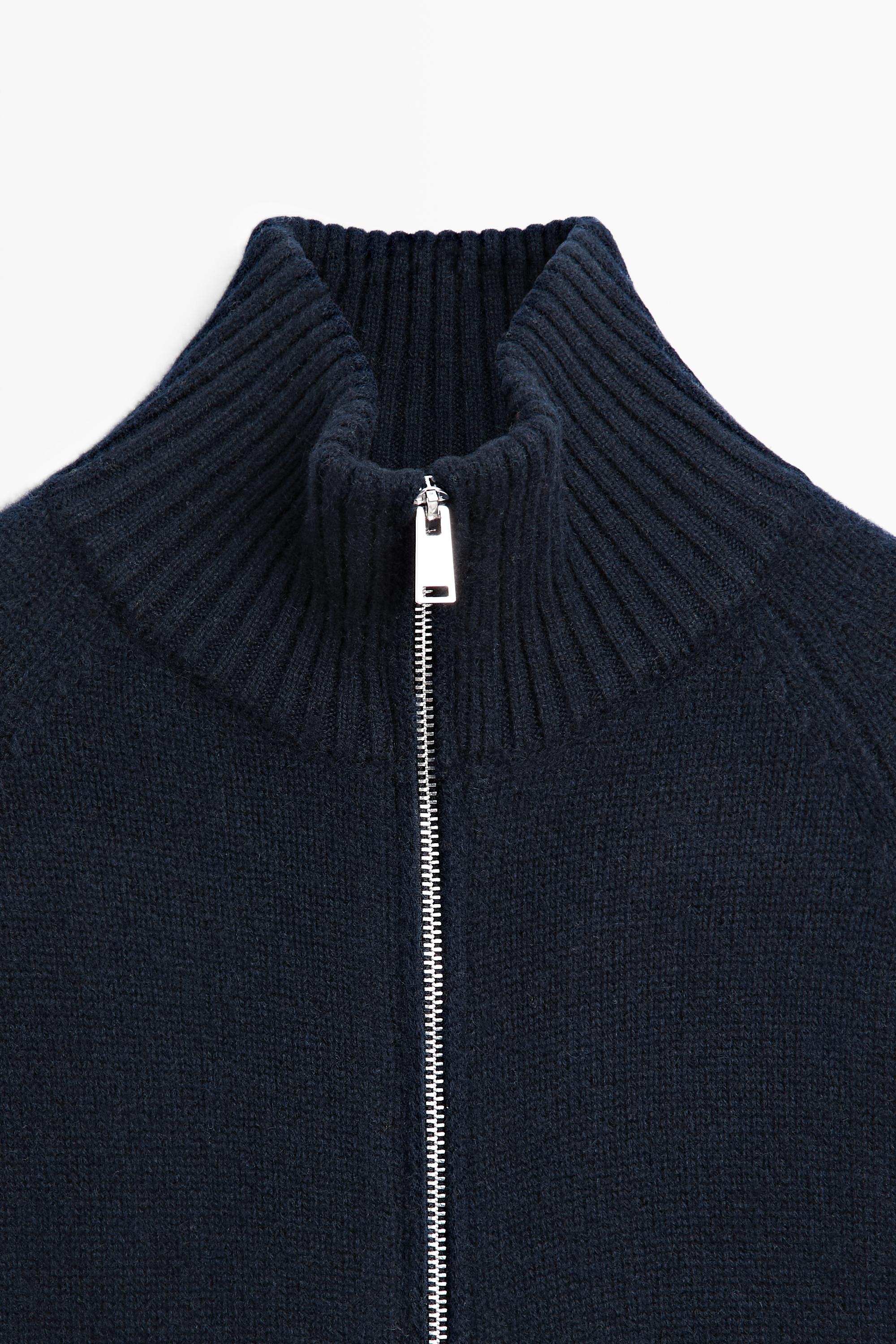 100% cashmere zip knit cardigan - NAVY BLUE