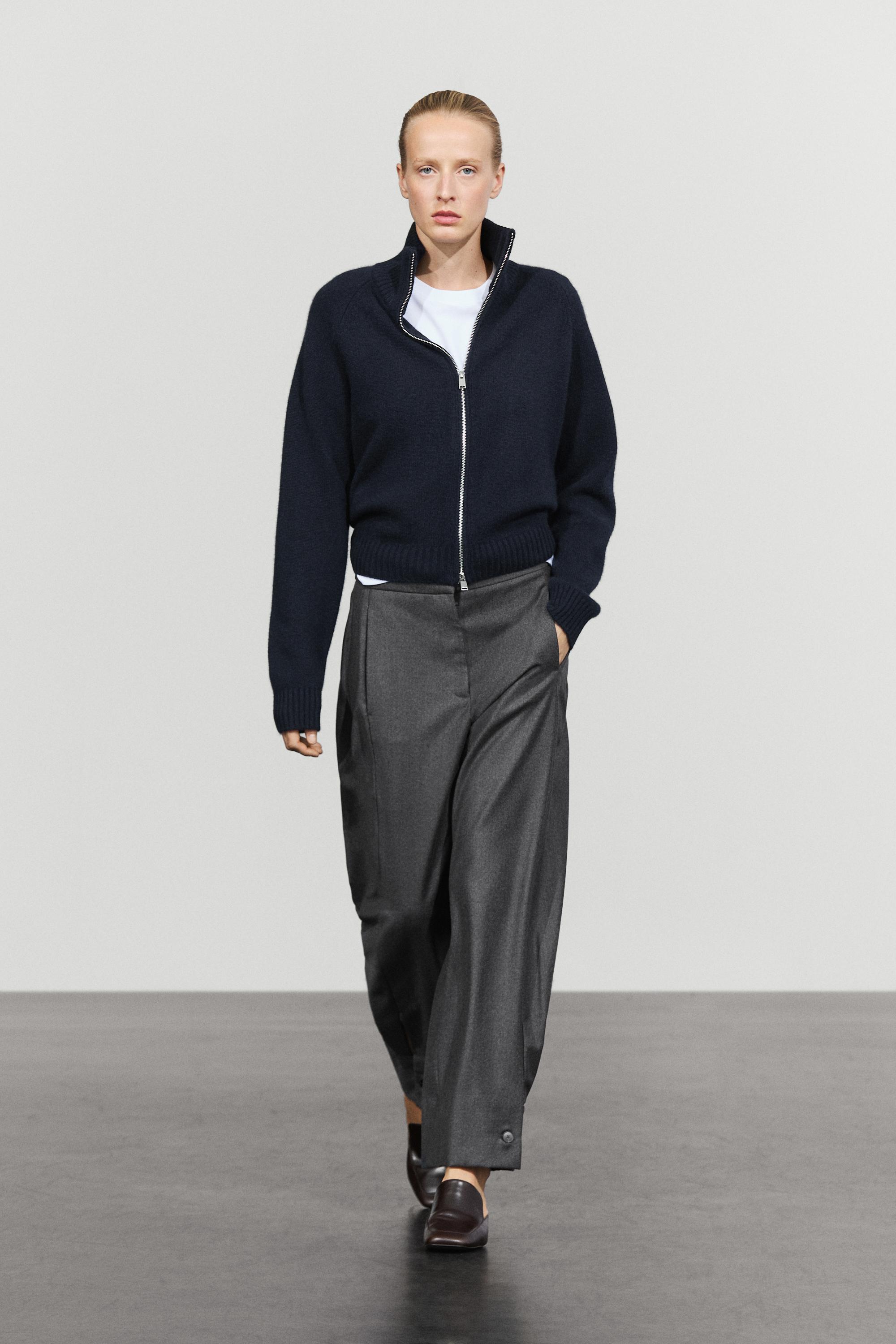 100% cashmere zip knit cardigan - NAVY BLUE