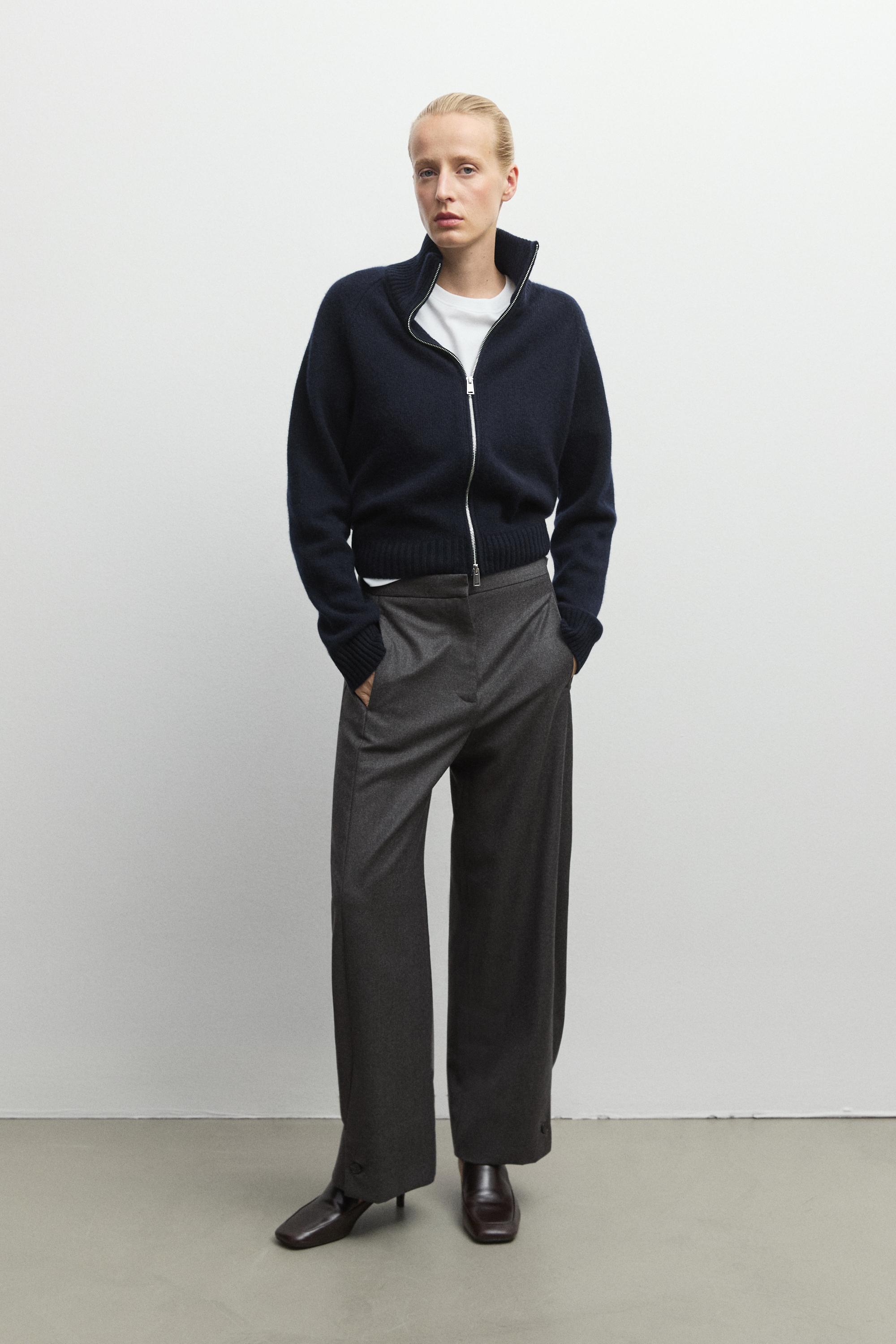 100% cashmere zip knit cardigan - NAVY BLUE