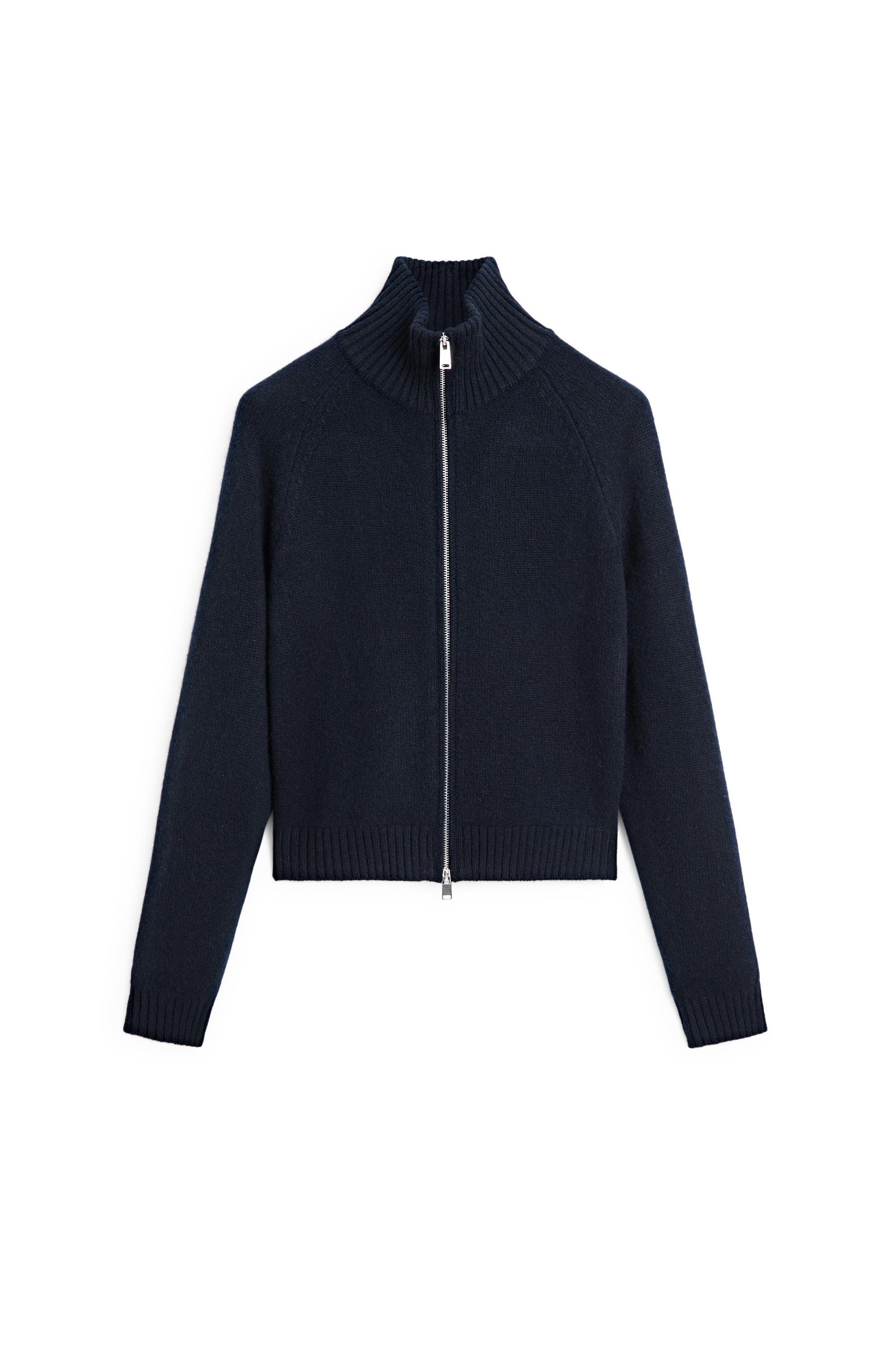 100% cashmere zip knit cardigan - NAVY BLUE