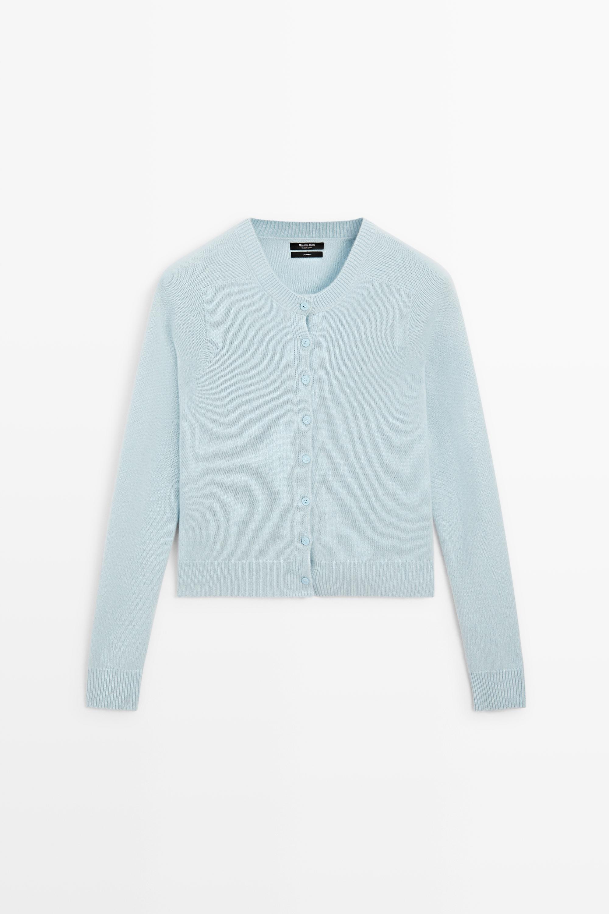 100% cashmere cropped knit cardigan - SKY BLUE