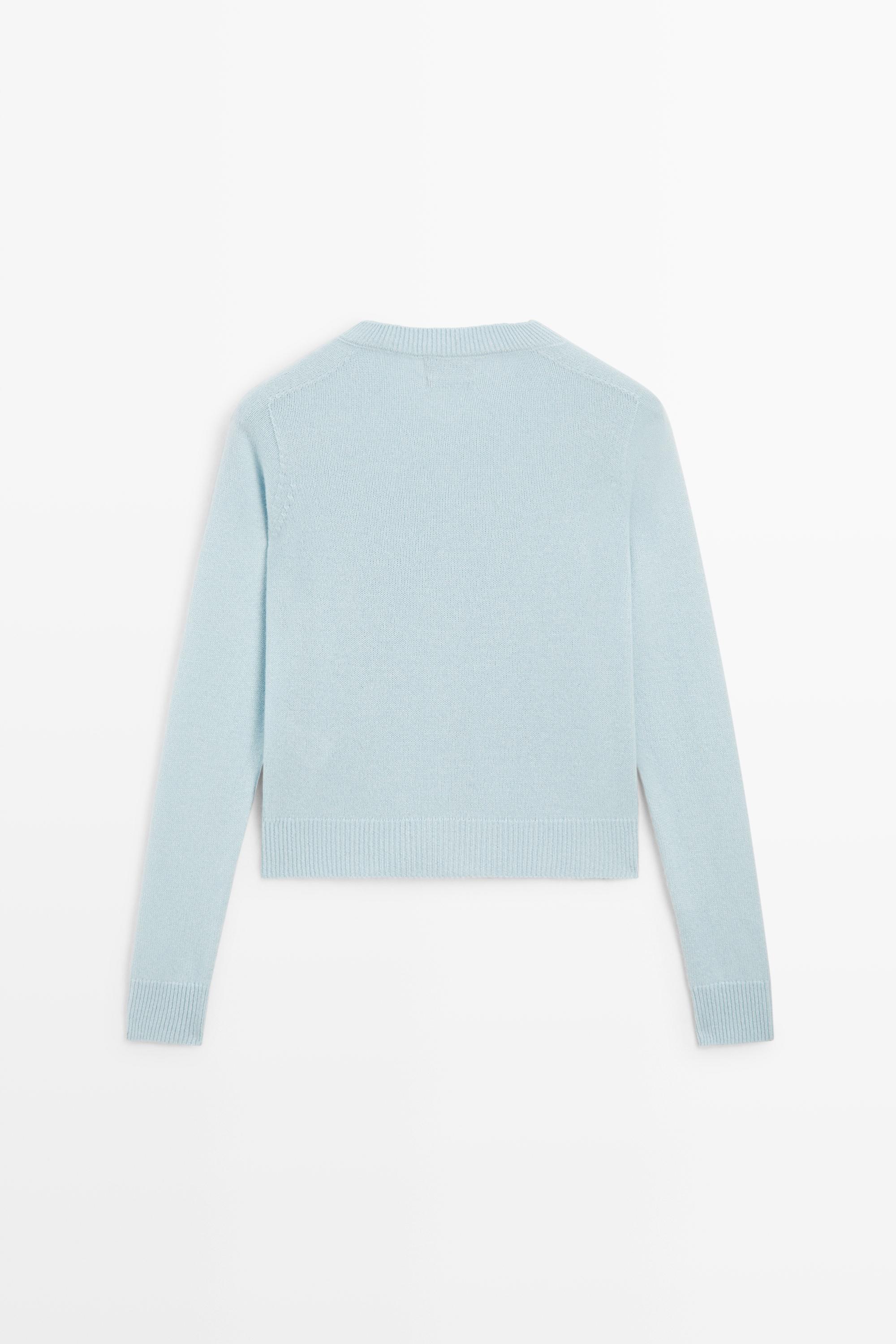 100% cashmere cropped knit cardigan - SKY BLUE