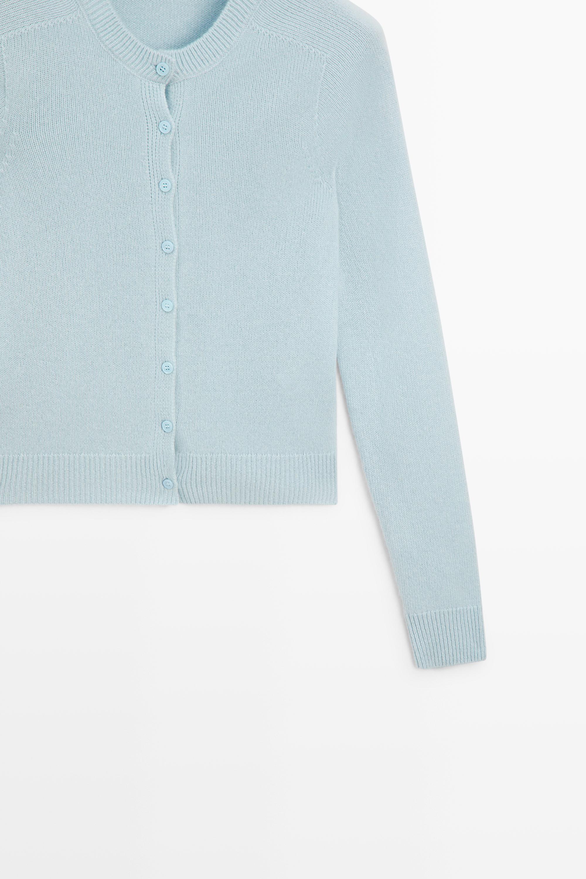 100% cashmere cropped knit cardigan - SKY BLUE