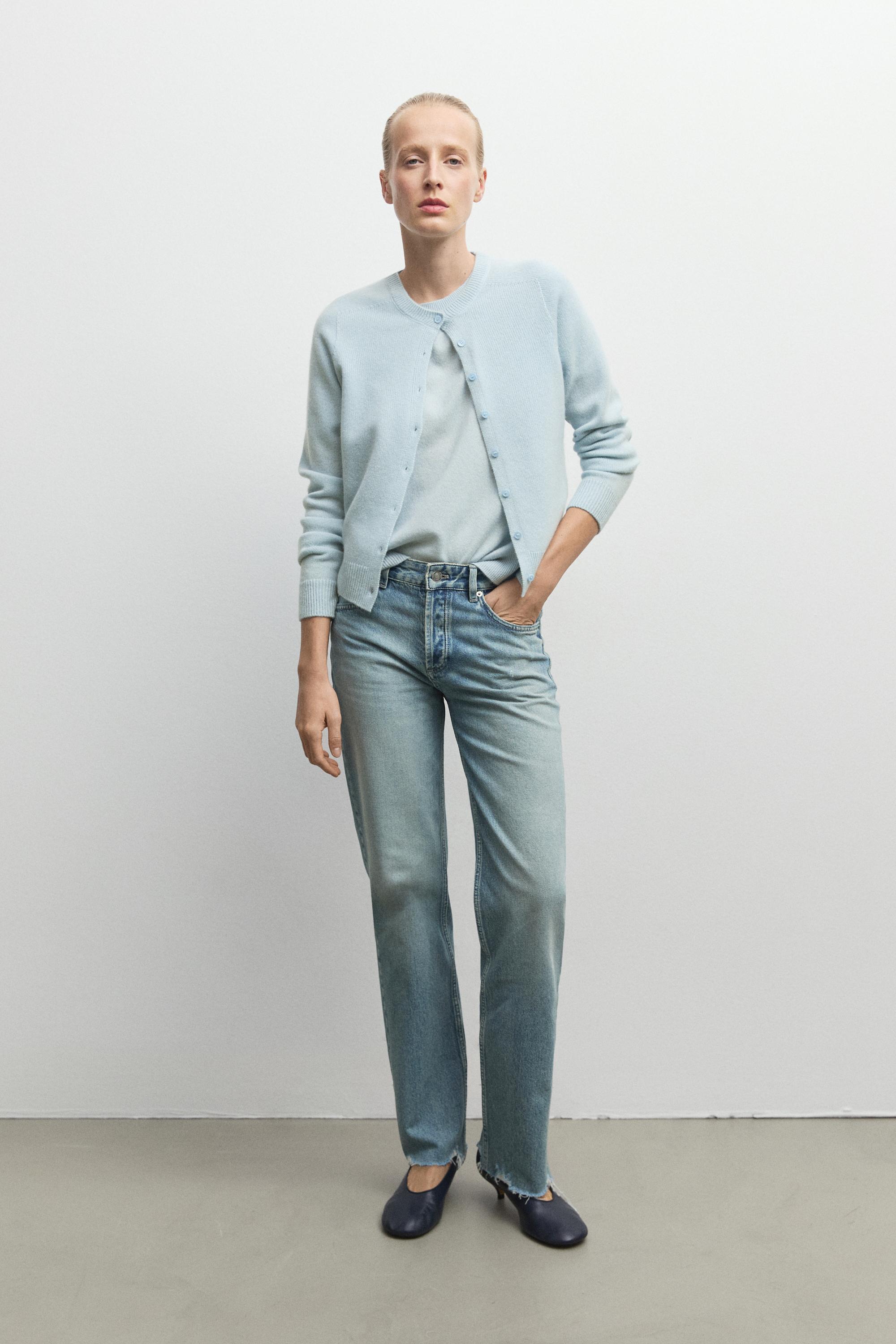 100% cashmere cropped knit cardigan - SKY BLUE