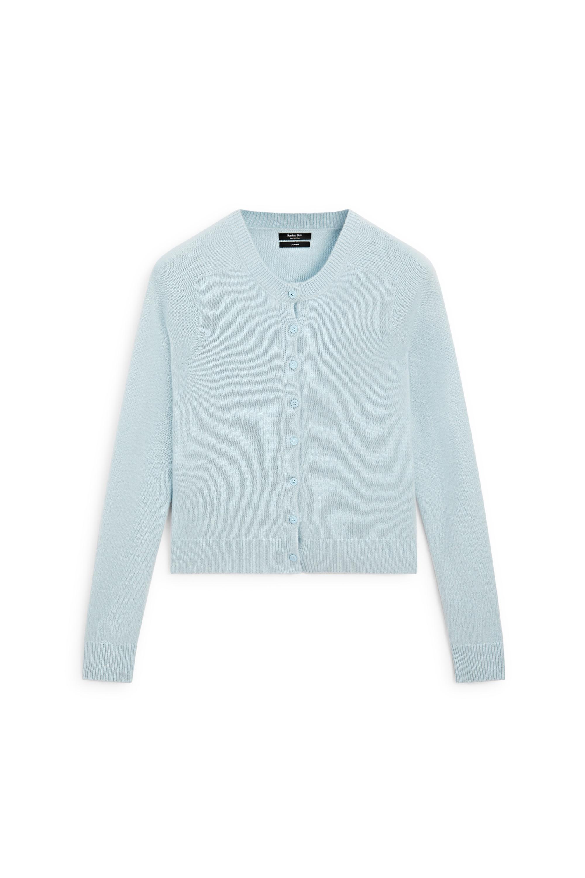 100% cashmere cropped knit cardigan - SKY BLUE