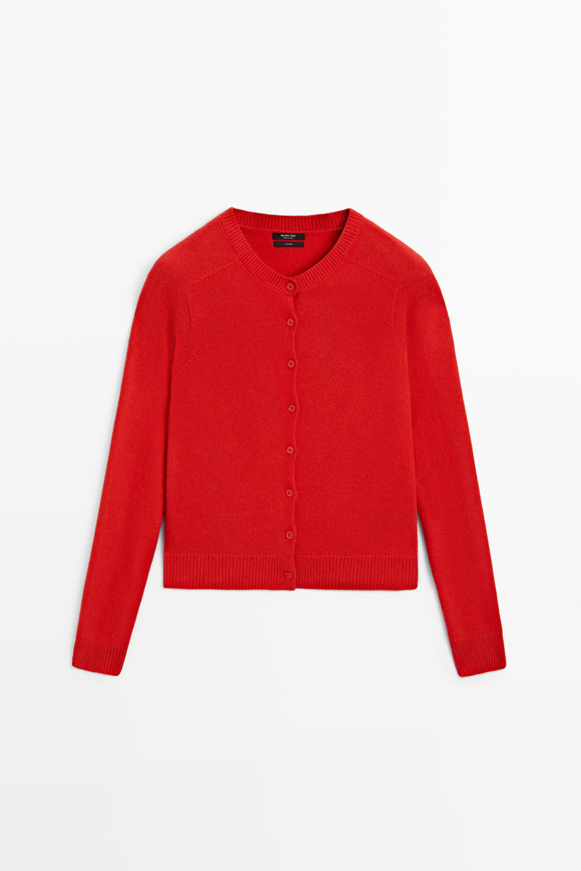 100% cashmere cropped knit cardigan - RED