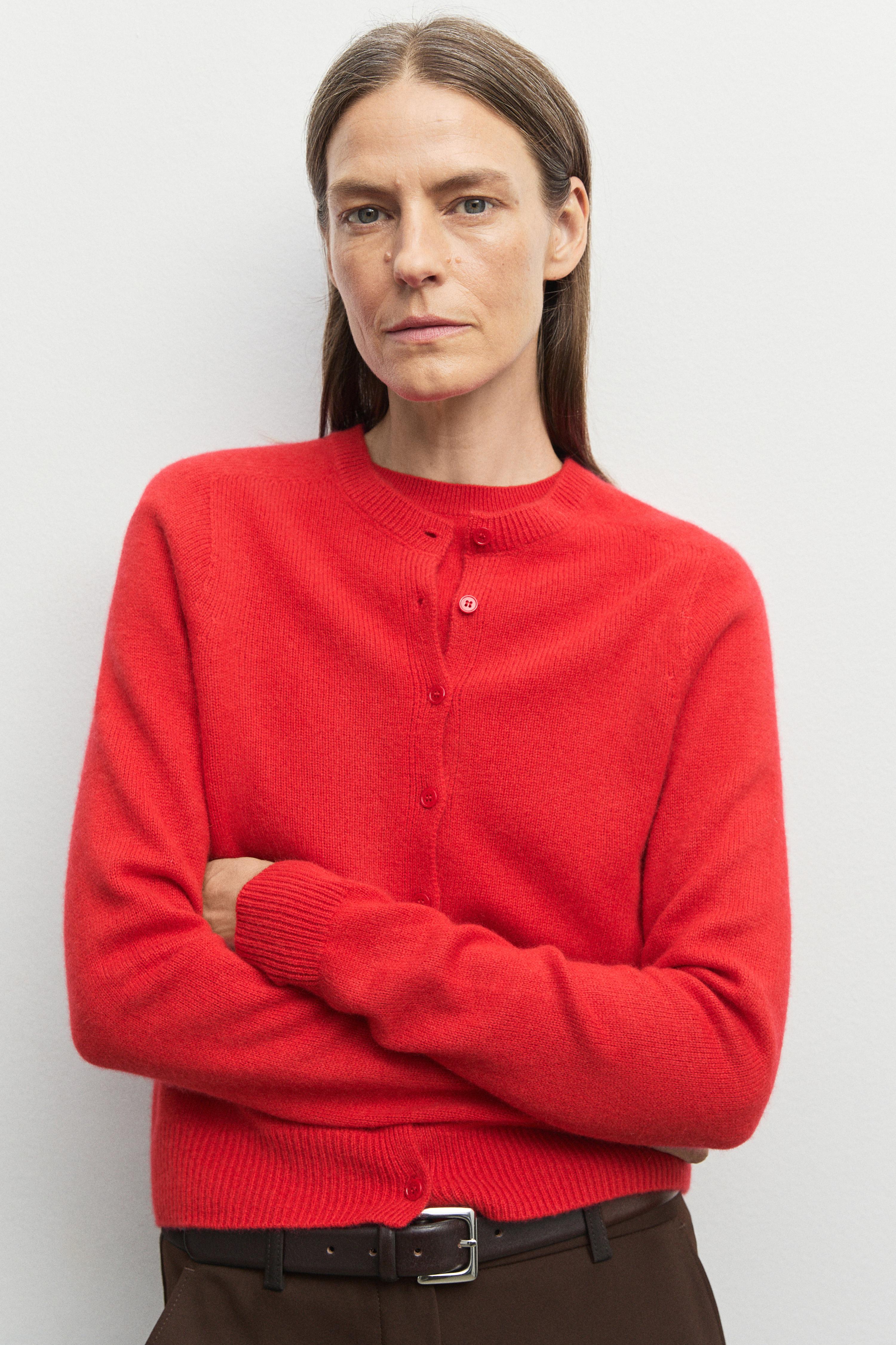 100% cashmere cropped knit cardigan - RED