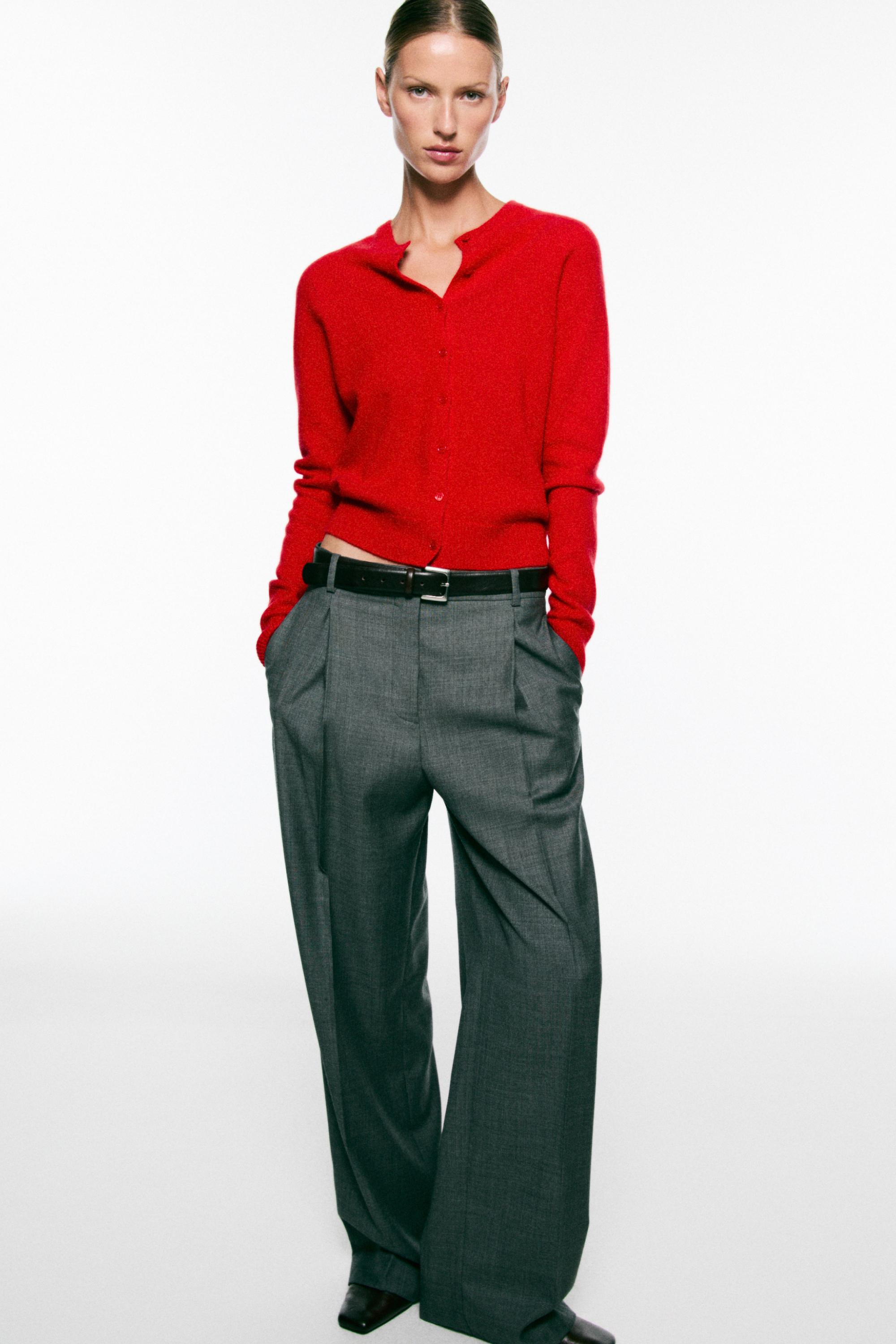100% cashmere cropped knit cardigan - RED