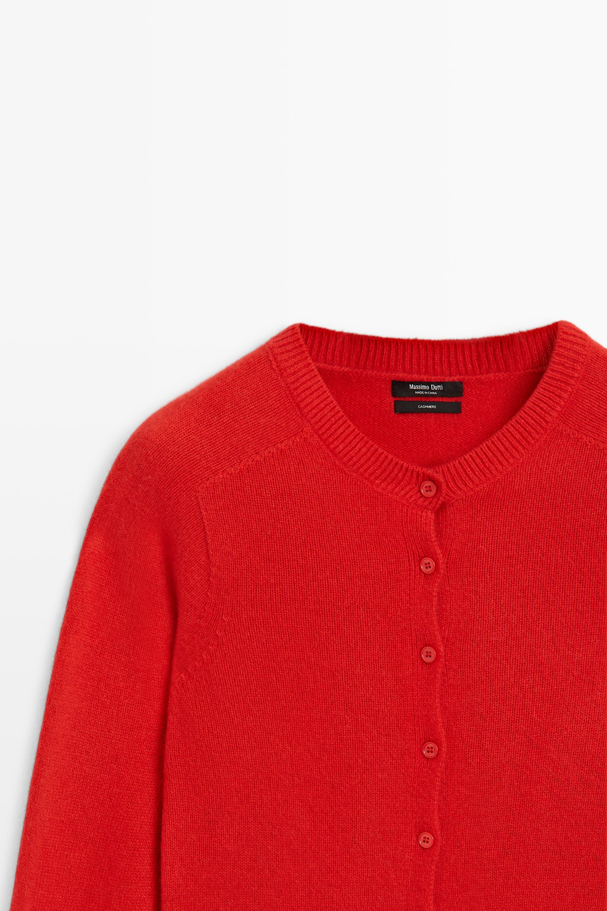 100% cashmere cropped knit cardigan - RED