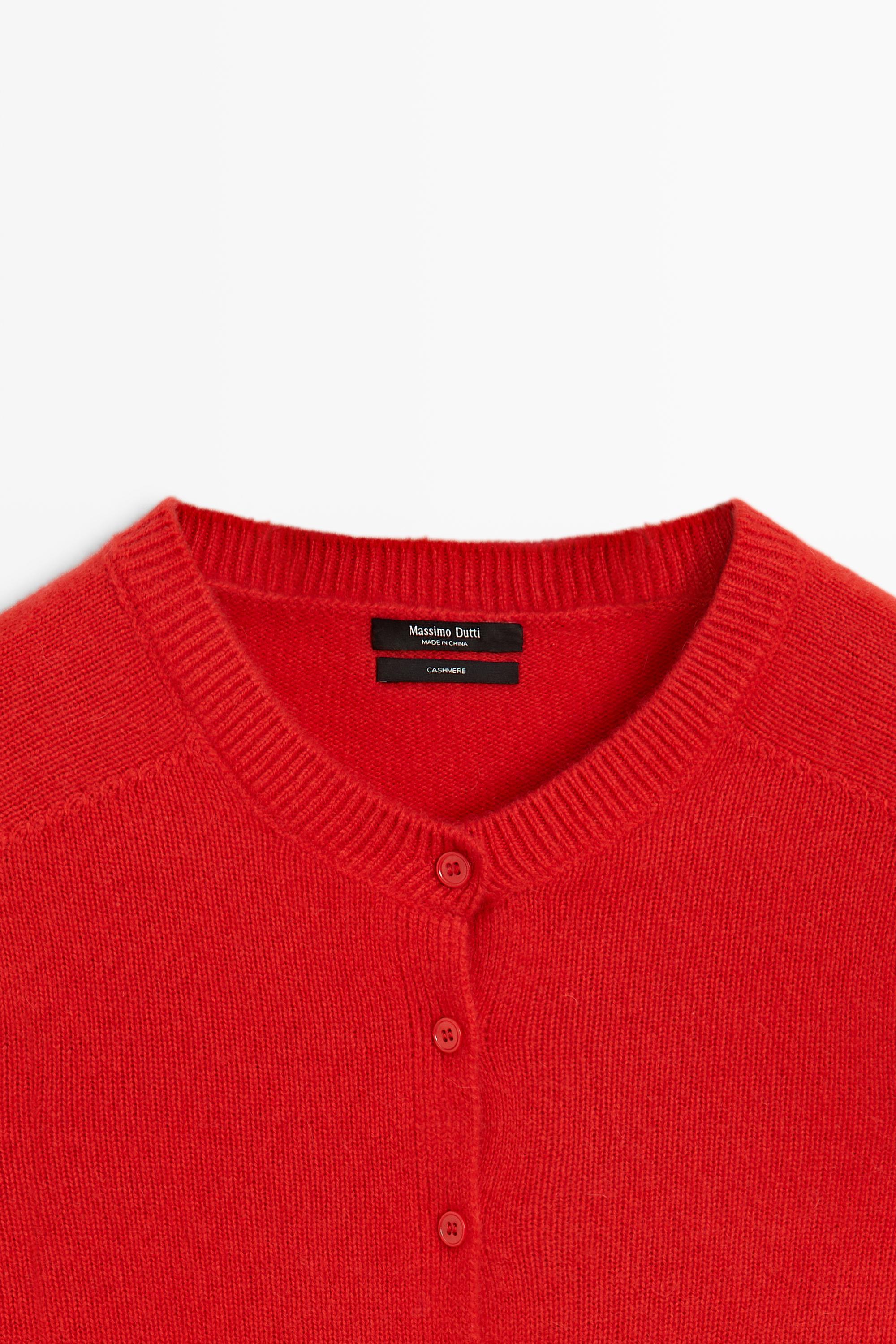 100% cashmere cropped knit cardigan - RED