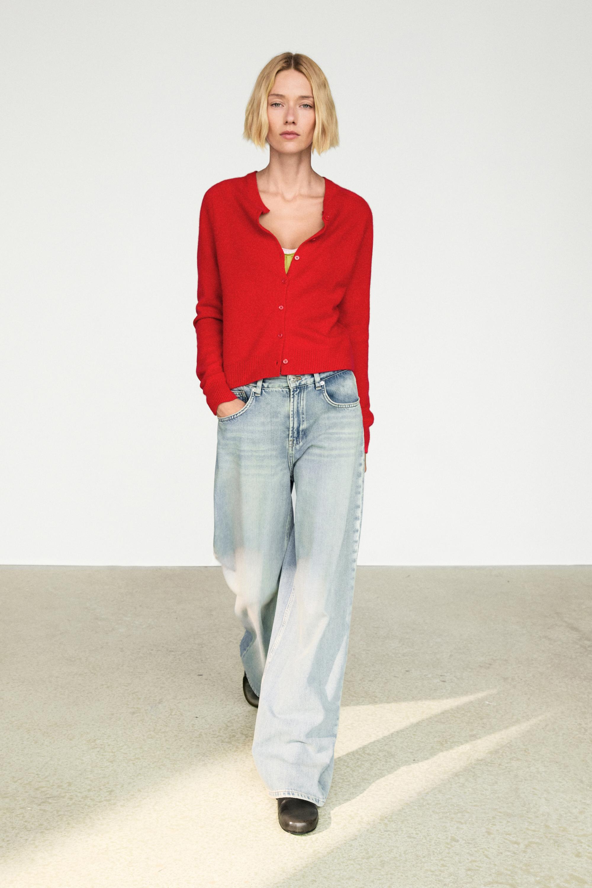 100% cashmere cropped knit cardigan - RED