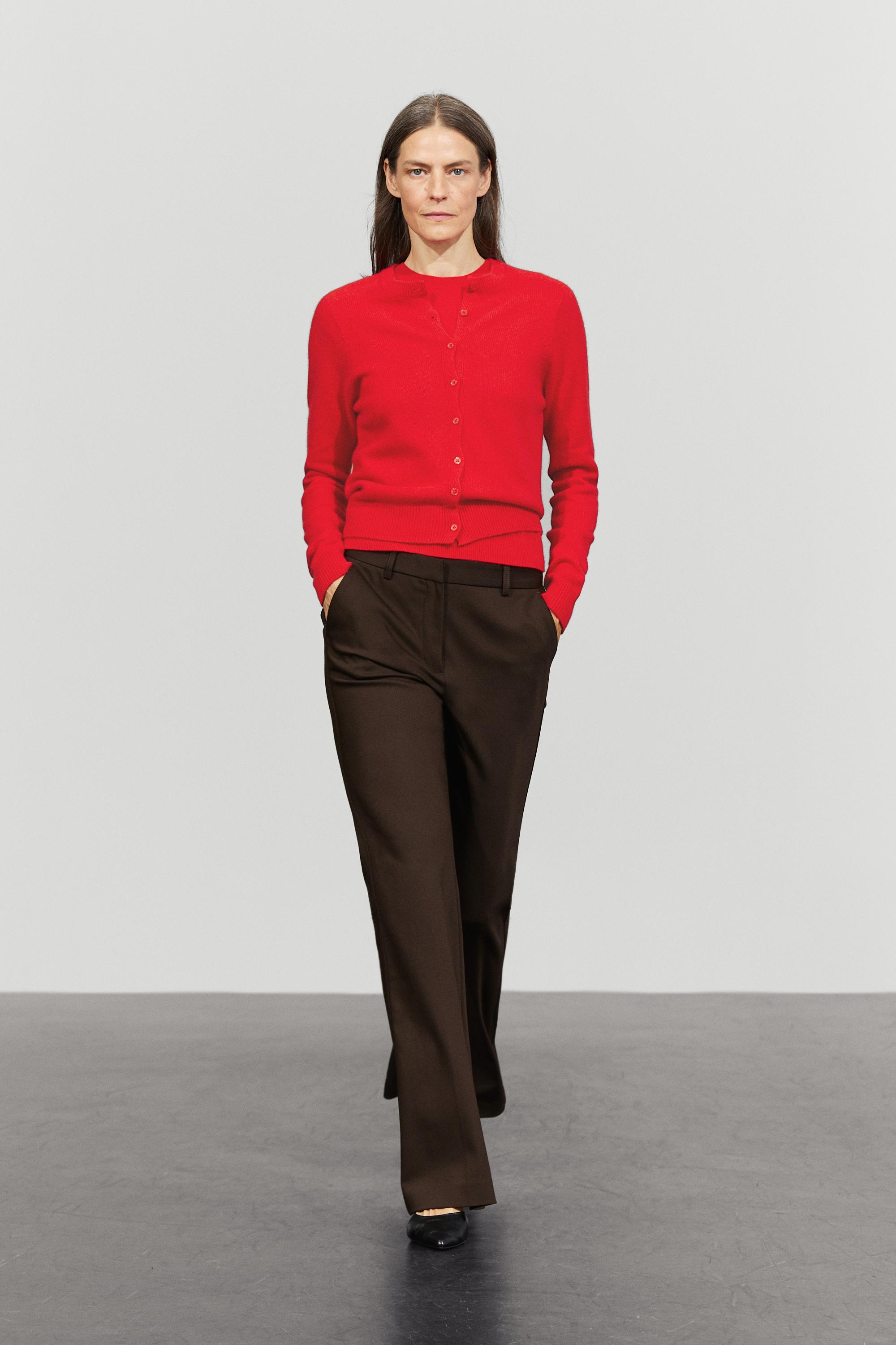 100% cashmere cropped knit cardigan - RED