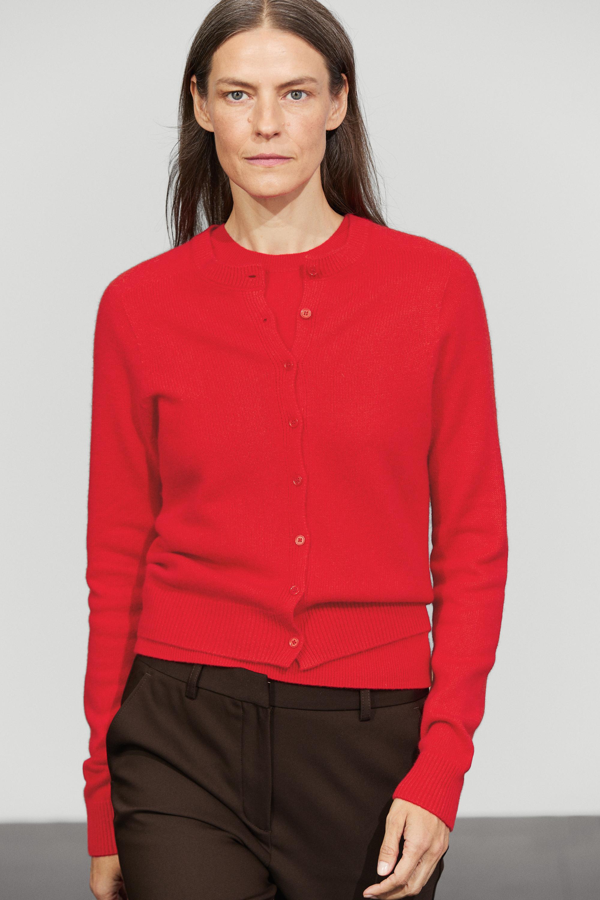 100% cashmere cropped knit cardigan - RED