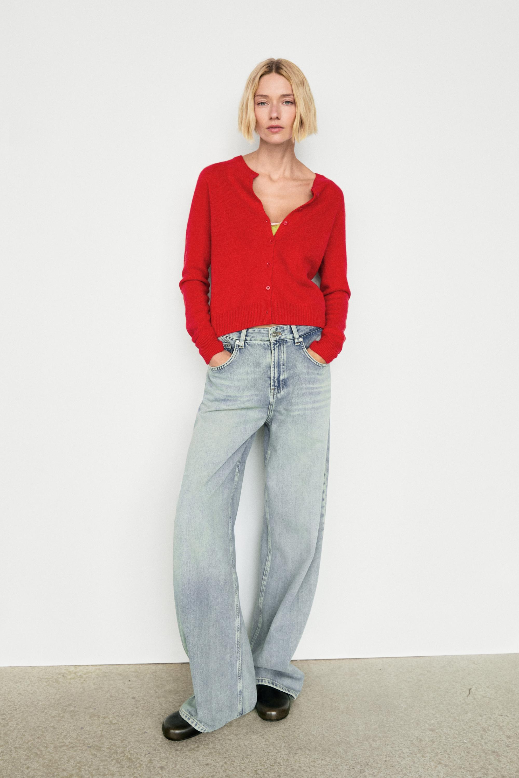 100% cashmere cropped knit cardigan - RED
