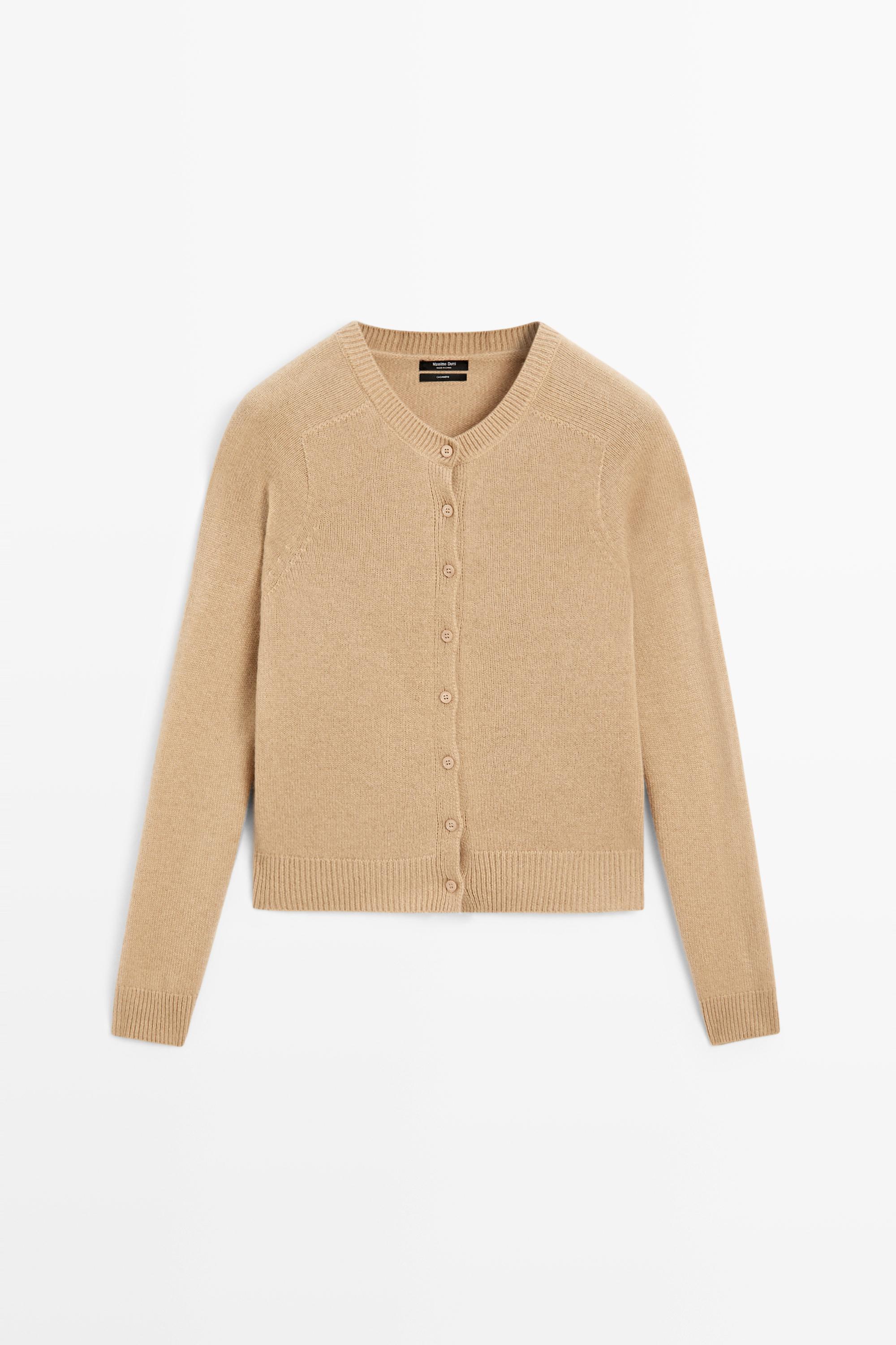 100% cashmere cropped knit cardigan - CAMEL