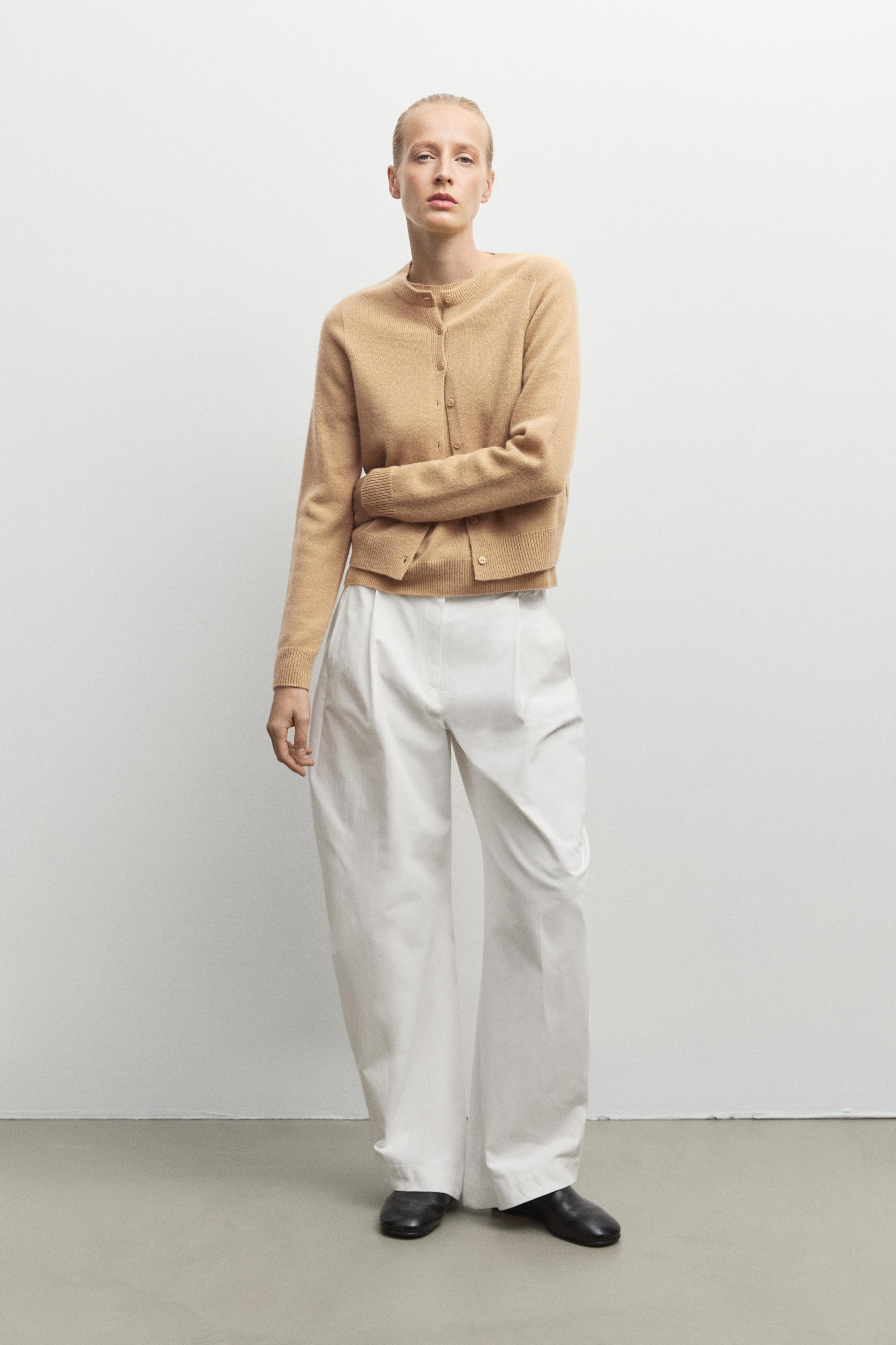 100% cashmere cropped knit cardigan - CAMEL