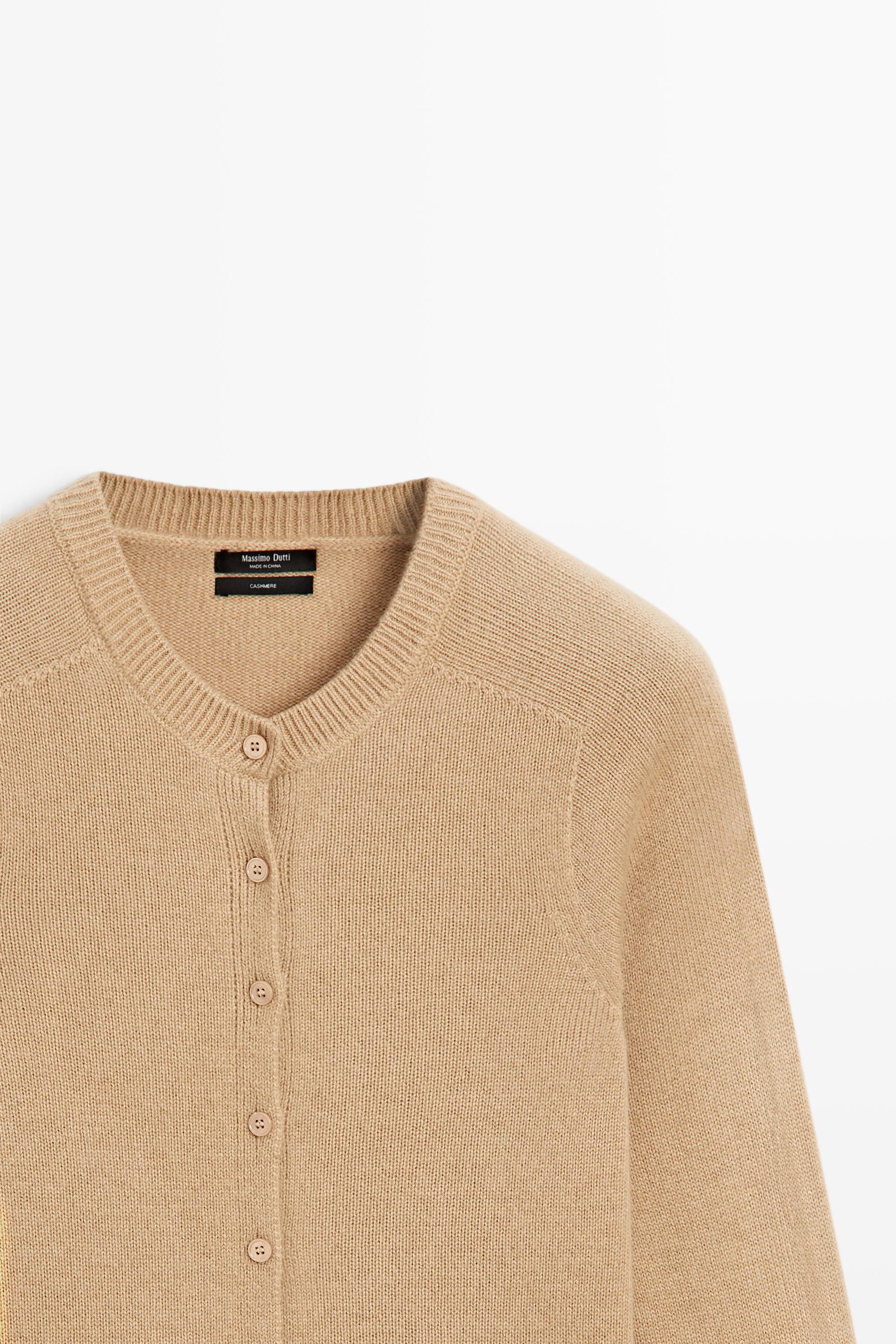 100% cashmere cropped knit cardigan - CAMEL