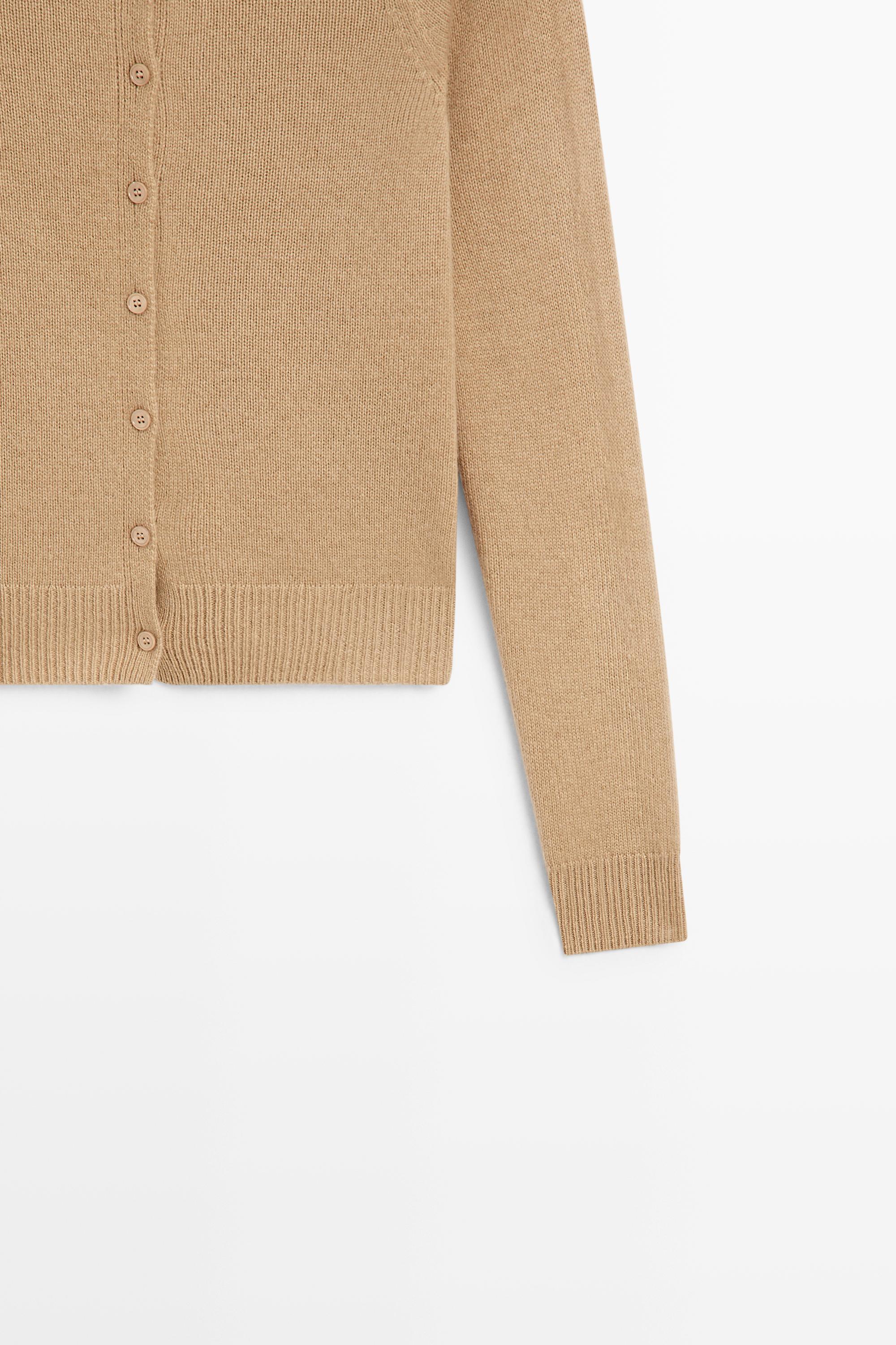 100% cashmere cropped knit cardigan - CAMEL