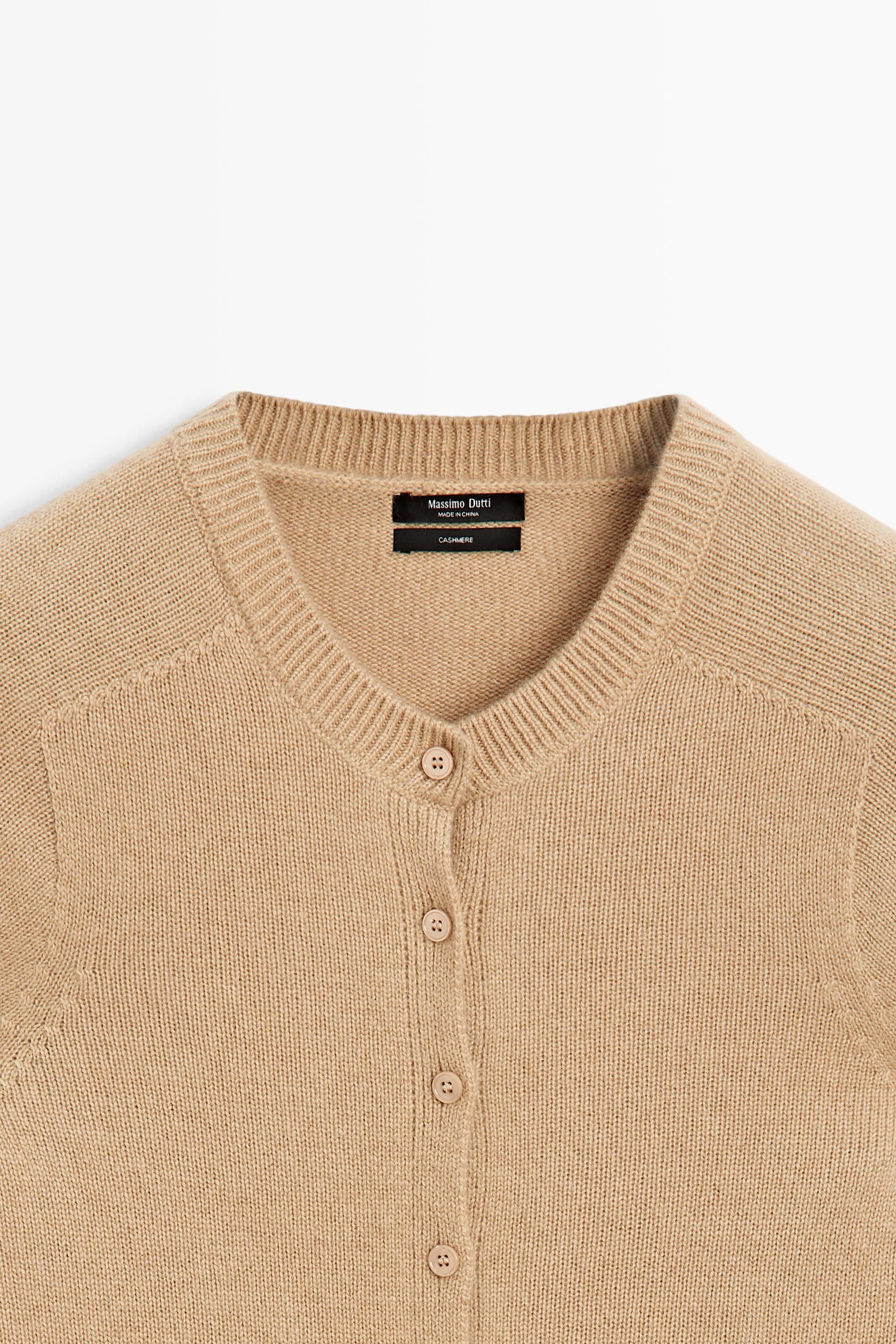 100% cashmere cropped knit cardigan - CAMEL