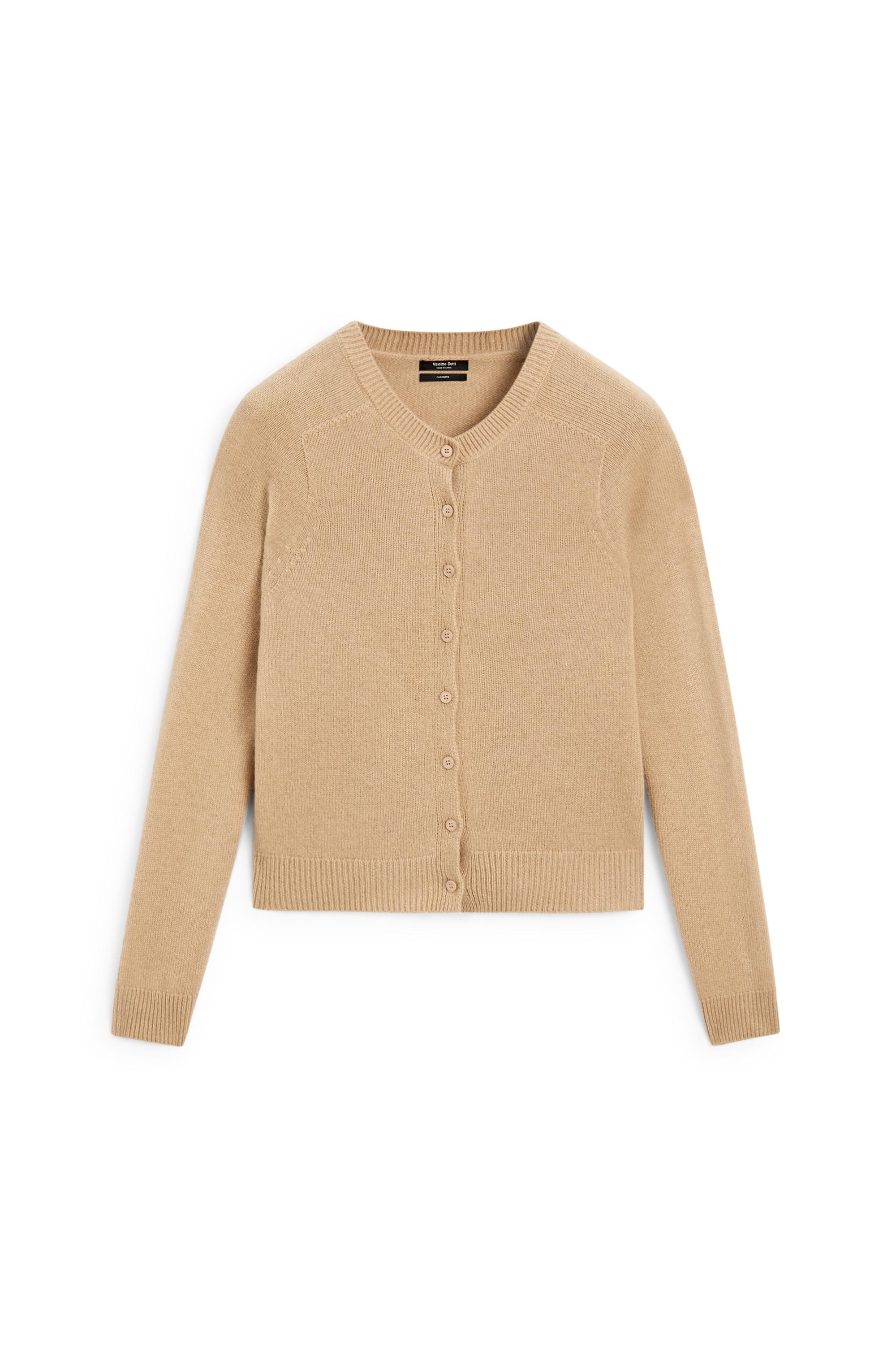 100% cashmere cropped knit cardigan - CAMEL